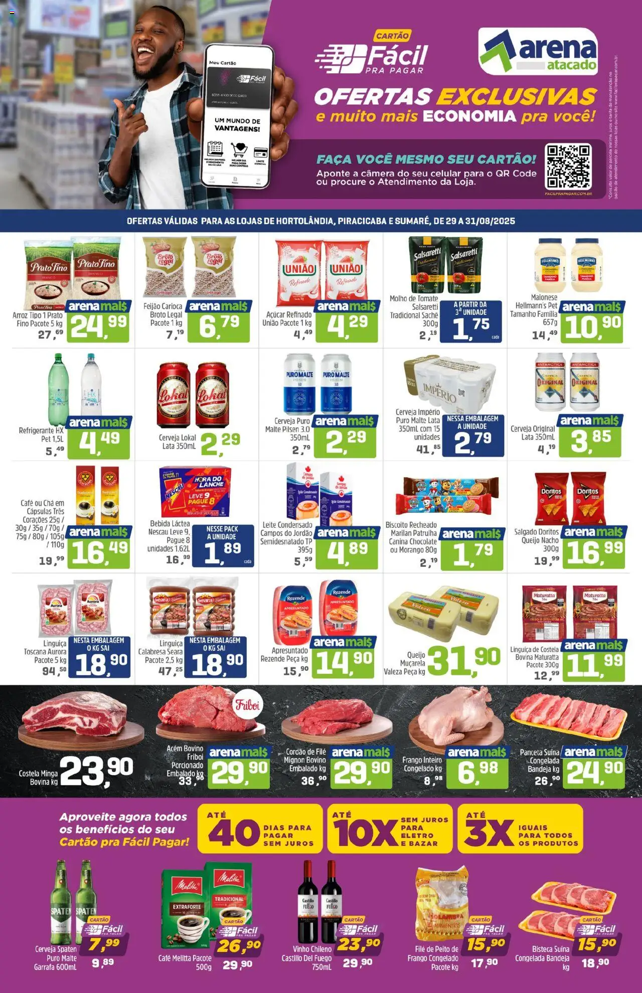 Arena Atacado Folheto - válido de 29.08.2025 | Página: 1 | Produtos: Feijão, Acém, Queijo, Biscoito recheado