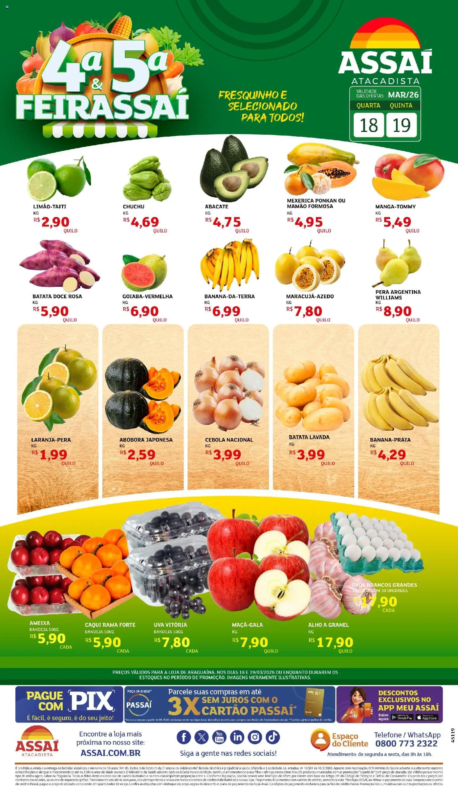 Assaí Atacadista Folheto - válido de 19.03.2026 | Página: 1 | Produtos: Mexerica, Cebola, Bebida, Bandeja