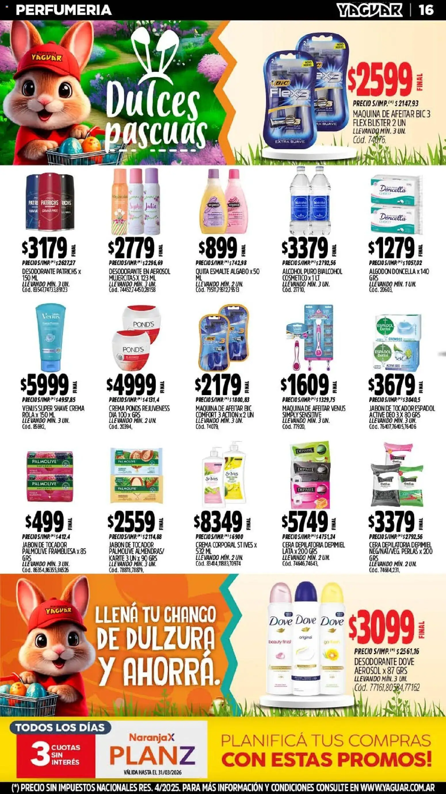 Yaguar catálogo │ válido desde el 16.03.2026 | Página: 16 | Productos: Algodón, Jabón, Desodorante, Crema