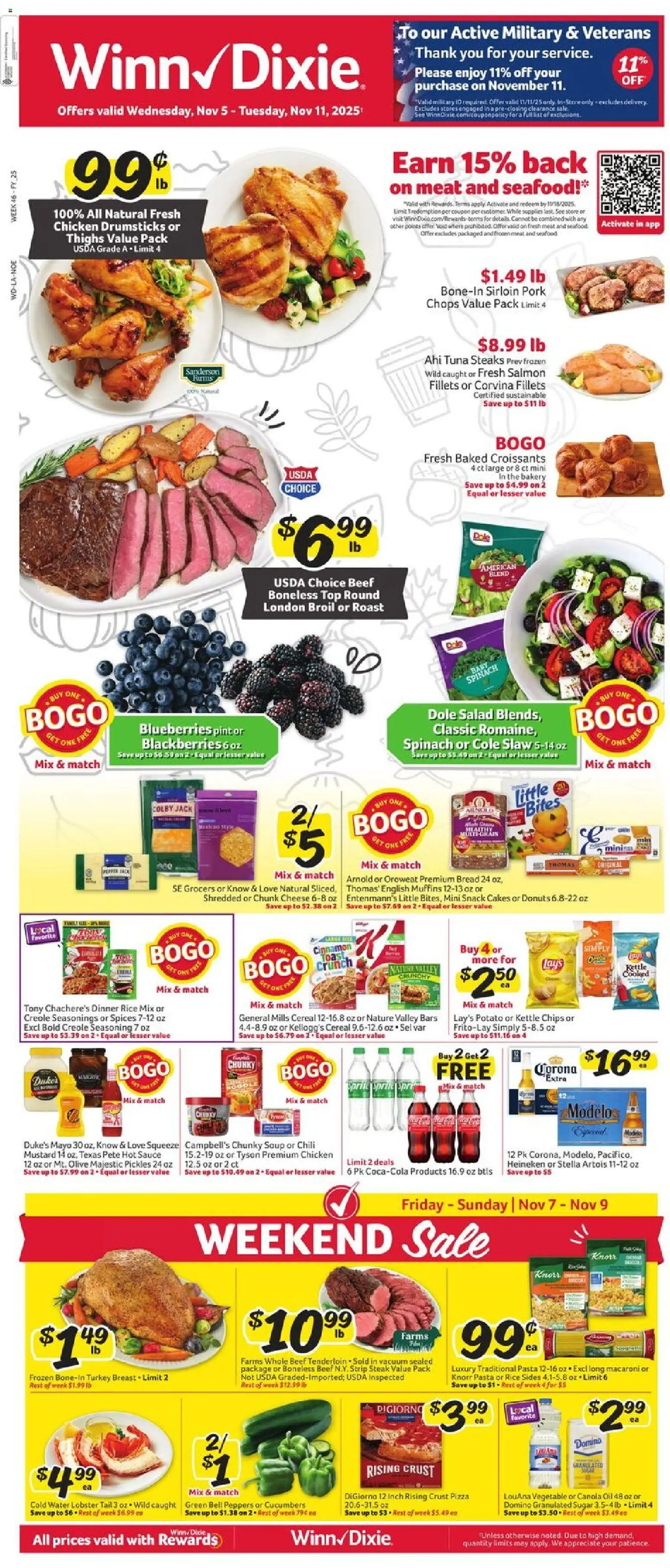 Winn Dixie Weekly Ad - valid from 05.11.2025 | Page: 1 | Products: Spinach, Rice, Sugar, Blueberries