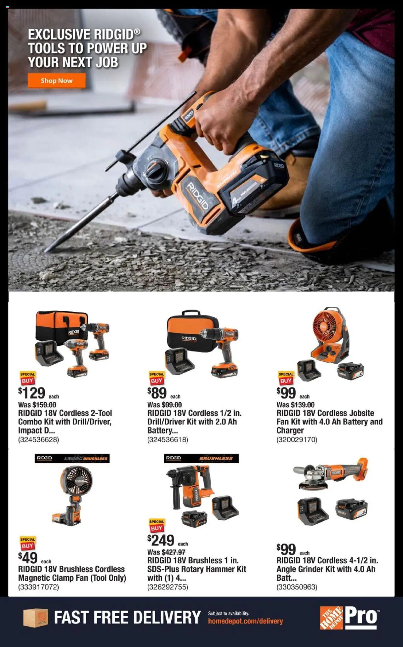 Home Depot Shop Pro Ad - valid from 08.09.2025 | Page: 4 | Products: Clamp, Battery, Charger, Grinder