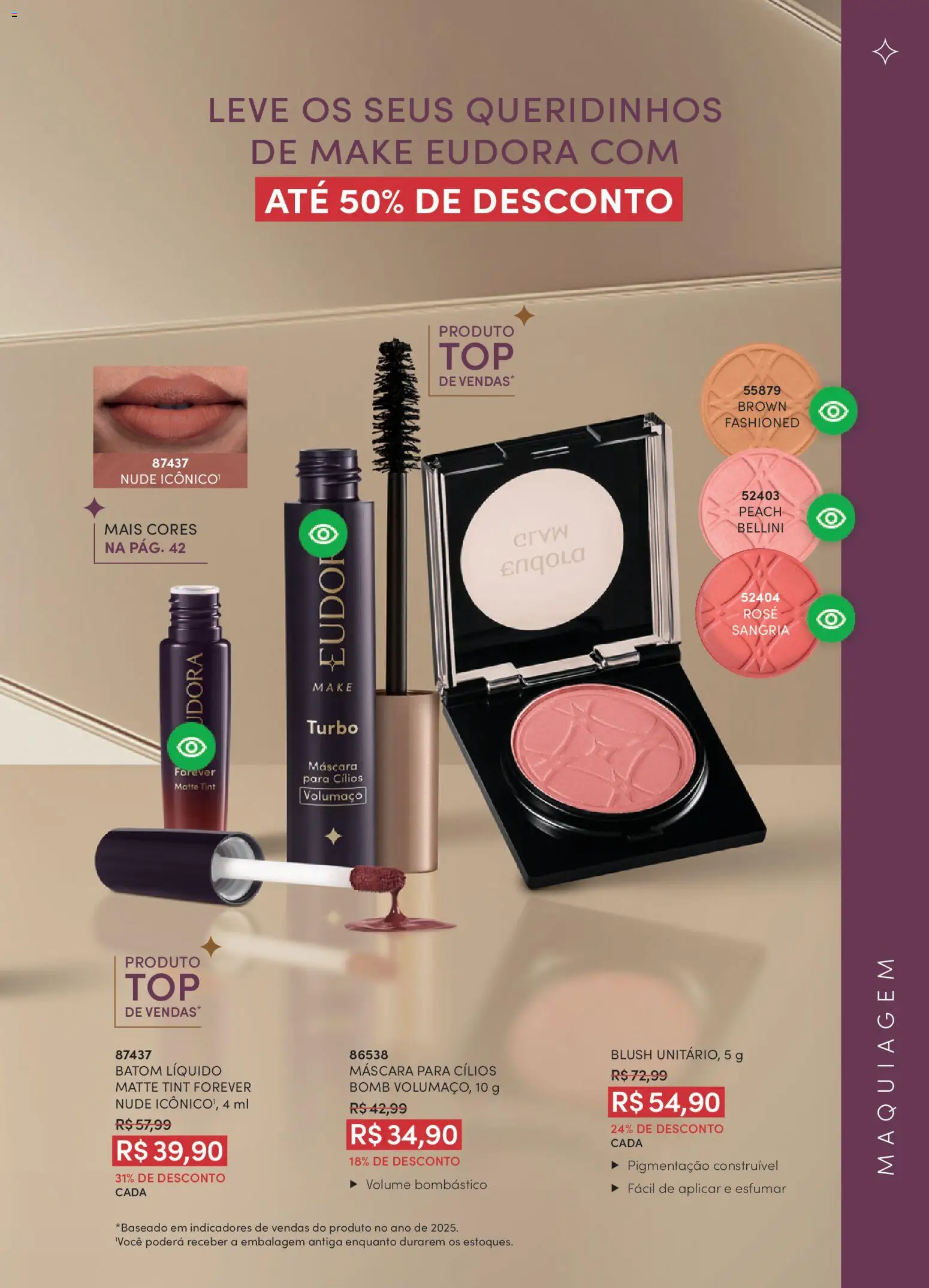 Eudora Folheto - válido de 19.02.2026 | Página: 43 | Produtos: Maquiagem, Blush, Máscara para cílios, Batom
