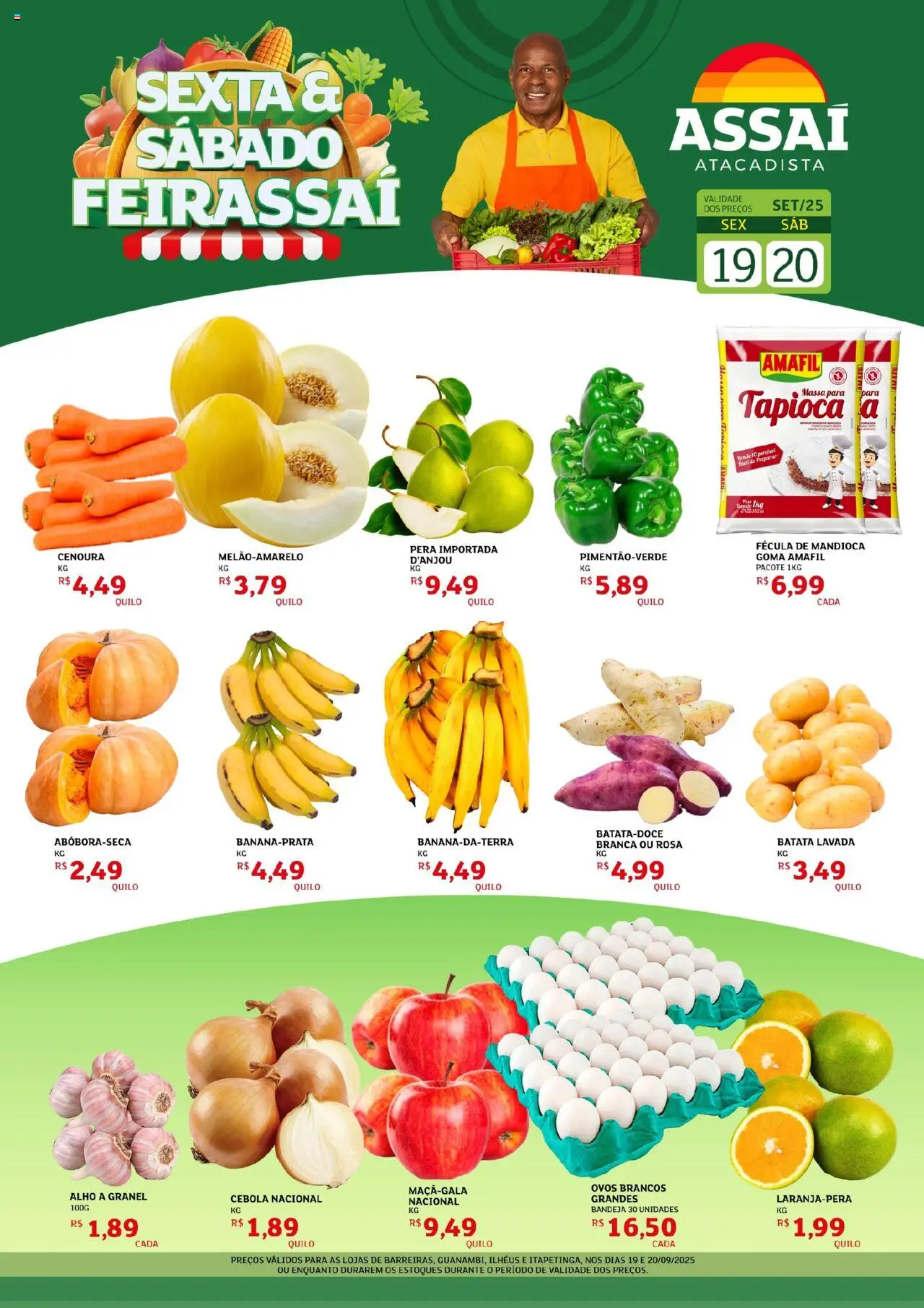 Assaí Atacadista Folheto - válido de 19.09.2025 | Página: 1 | Produtos: Pera, Mandioca, Tapioca, Massa