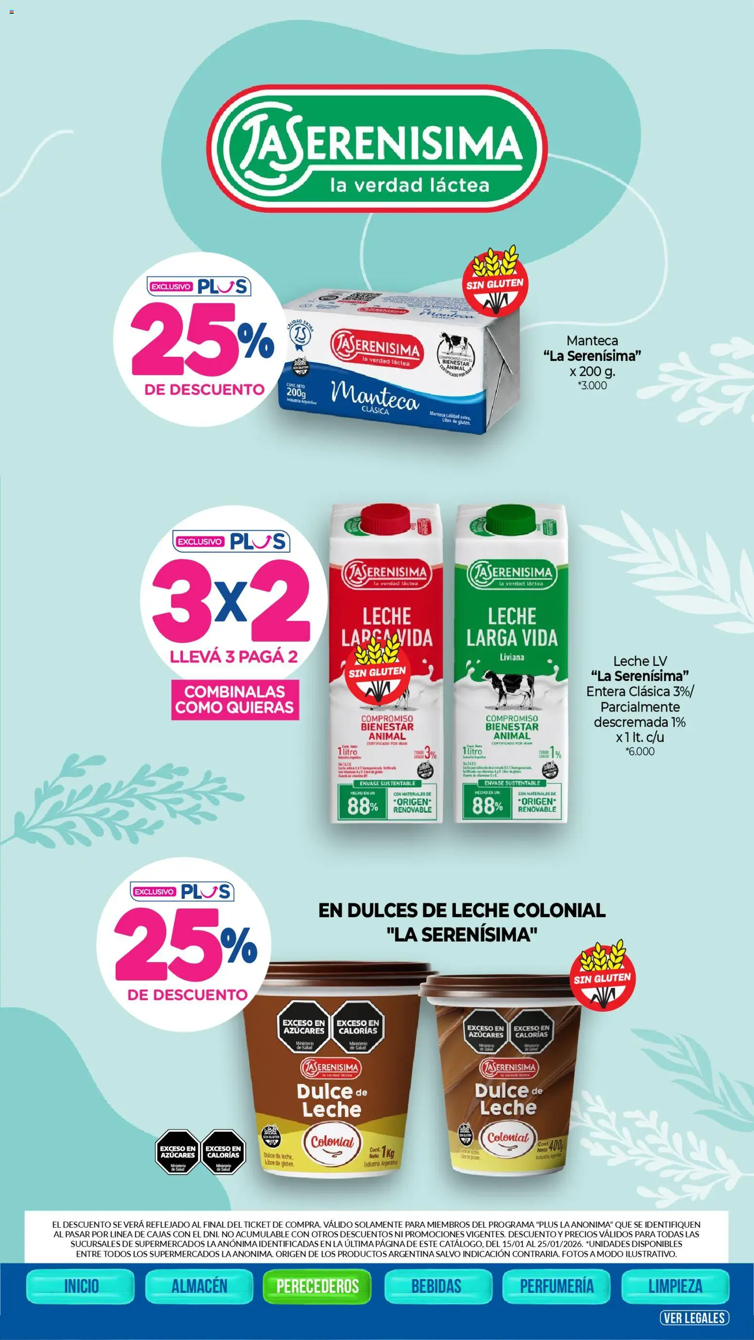 La Anonima catálogo │ válido desde el 15.01.2026 | Página: 20 | Productos: Dulce de leche, Leche, Manteca