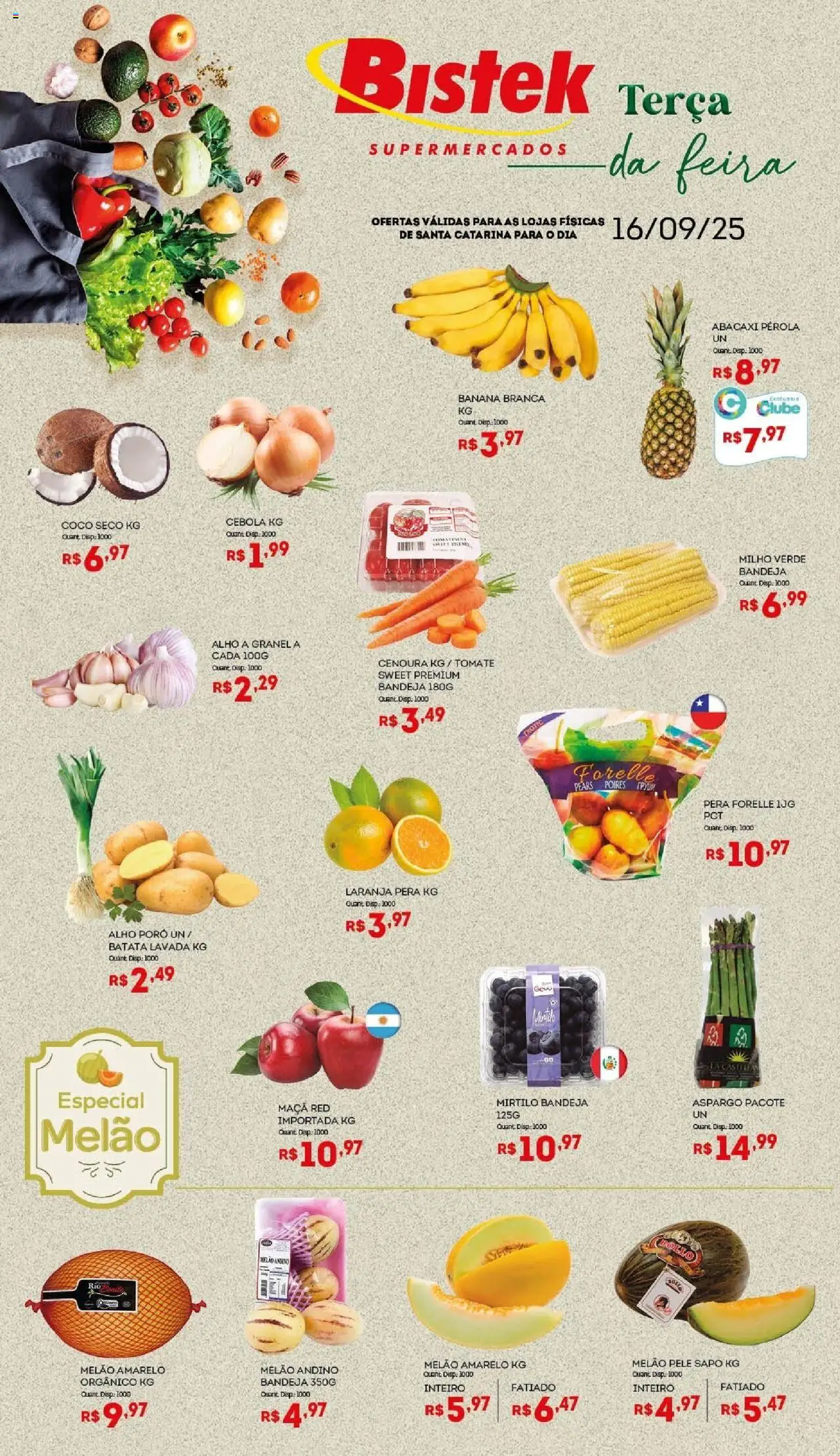 Bistek Supermercados Folheto - válido de 16.09.2025 | Página: 1 | Produtos: Melão, Alho, Cebola, Batata
