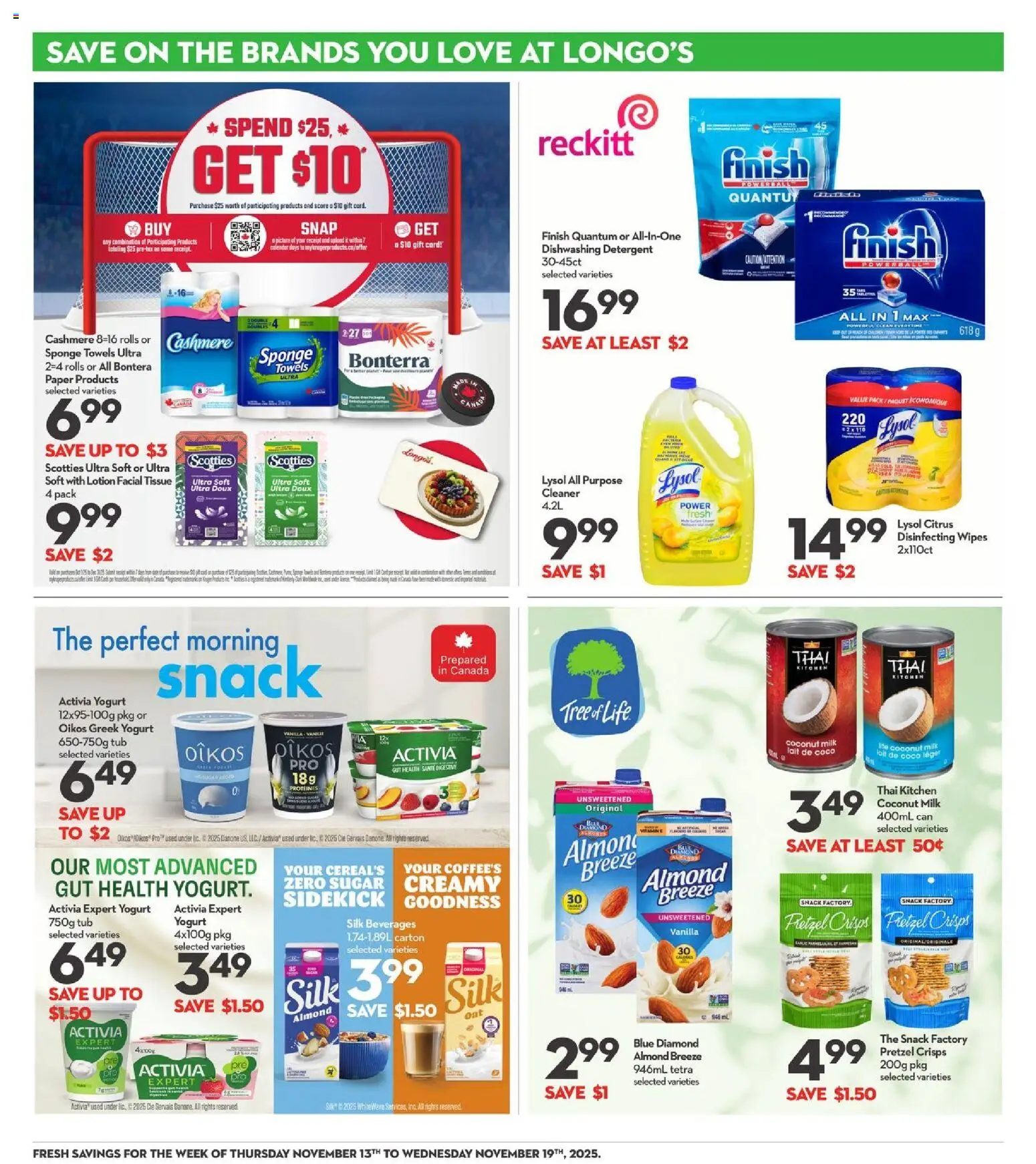 Longo's flyer valid from 13.11.2025 | Page: 21 | Products: Sponge, Detergent, Dishwashing detergent, Yogurt