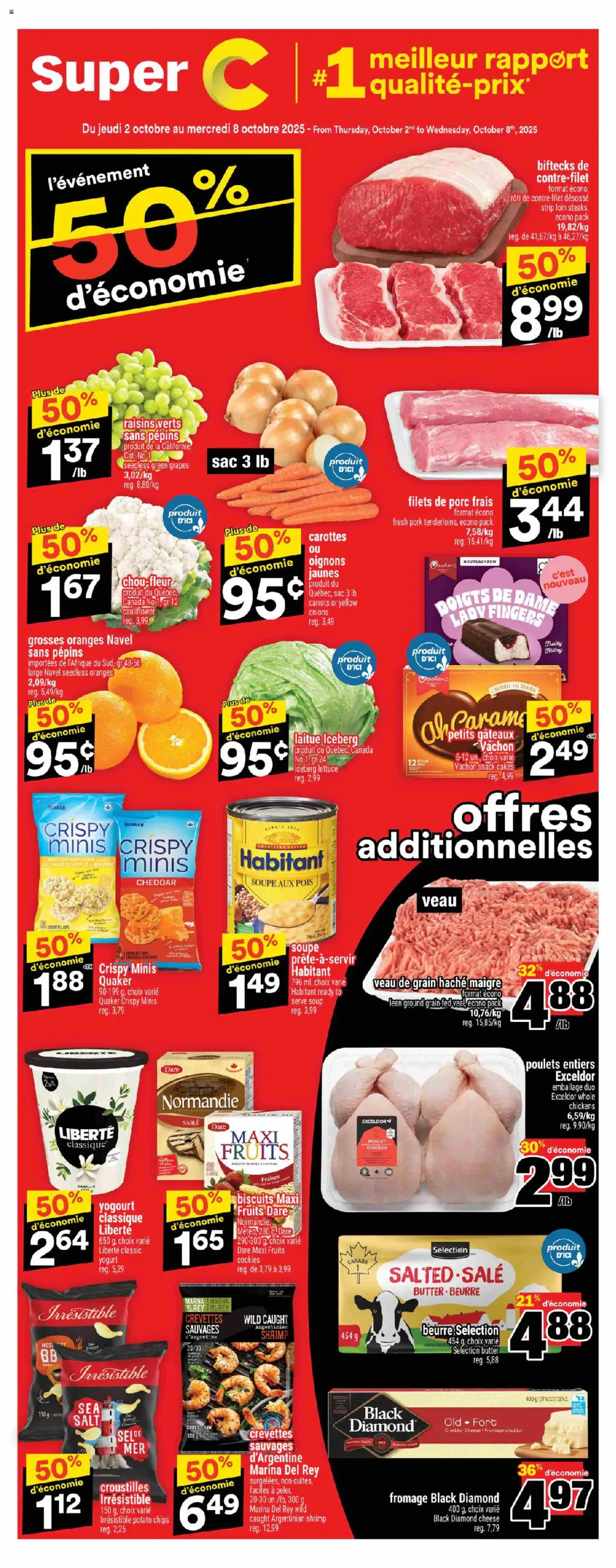Super C flyer valid from 02.10.2025 | Page: 1 | Products: Chips, Butter, Pork, Oranges
