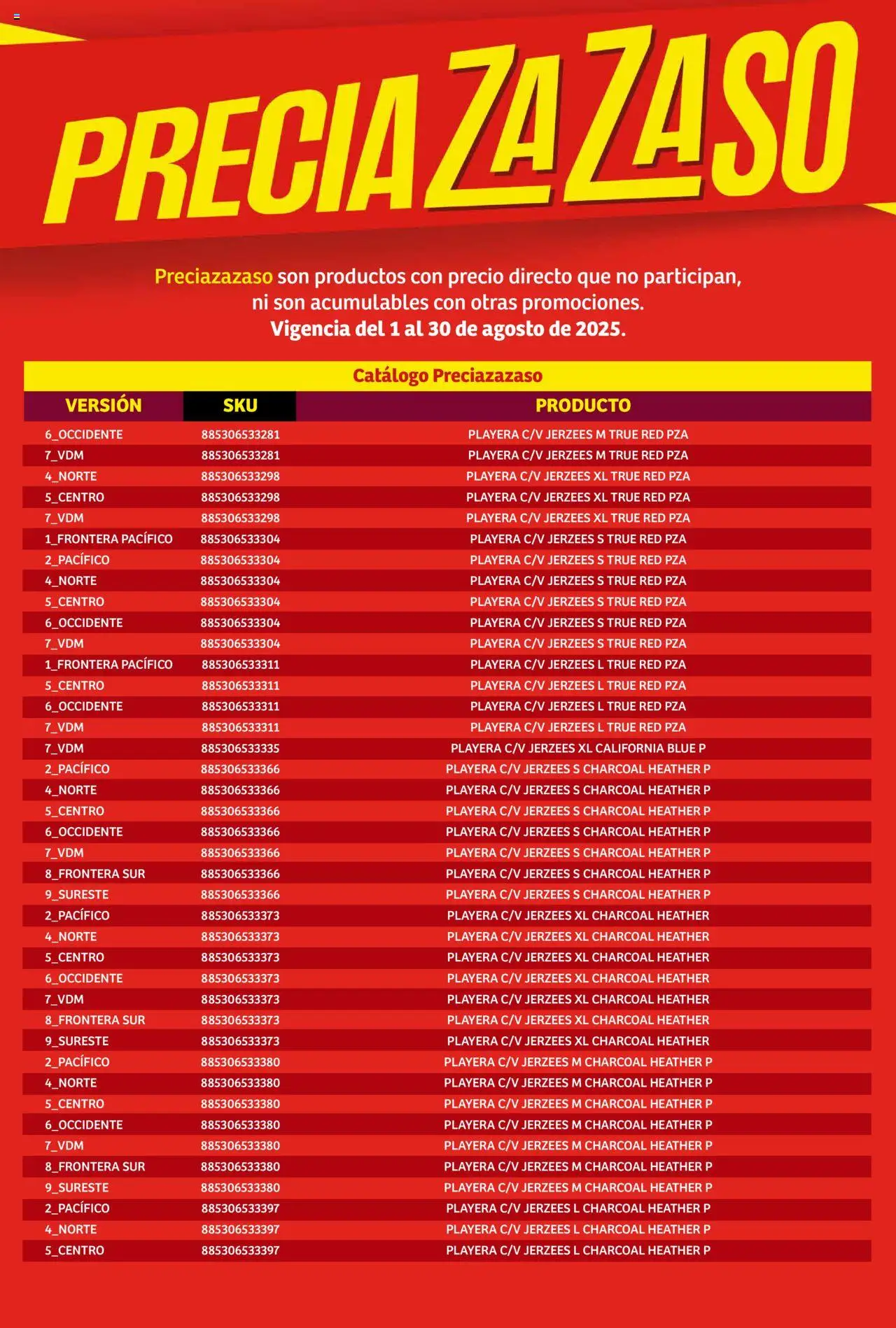 Nuevas ofertas de Soriana válidas en toda la República Mexicana desde el 01.08.2025. ¡Encuentra las mejores ofertas en Soriana - Catálogo Preciazazaso Mercado Nacional! | Página: 224 | Productos: Playera