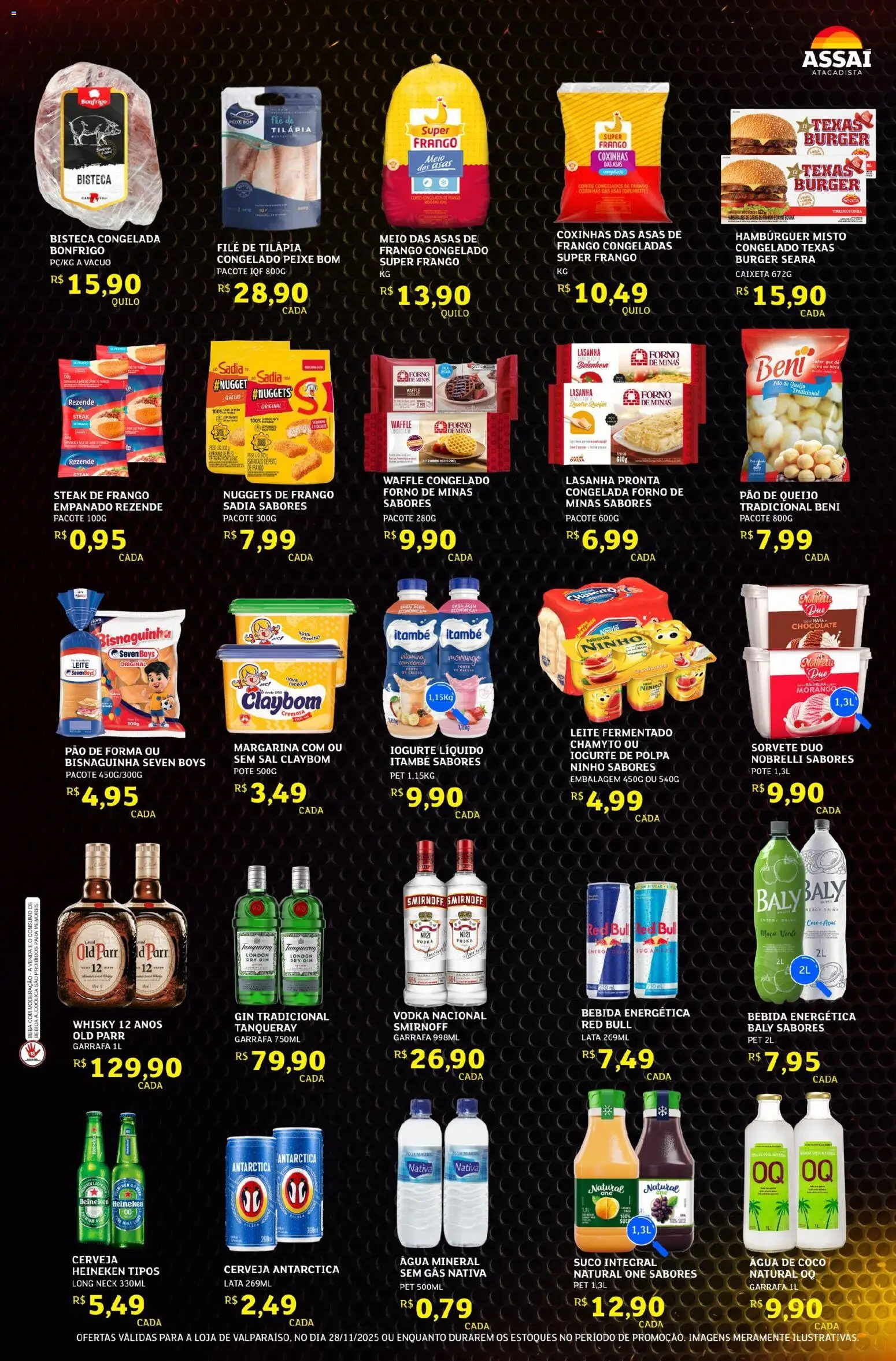 Assaí Atacadista Folheto - válido de 28.11.2025 | Página: 3 | Produtos: Peixe, Carne, Lasanha, Filé de tilápia