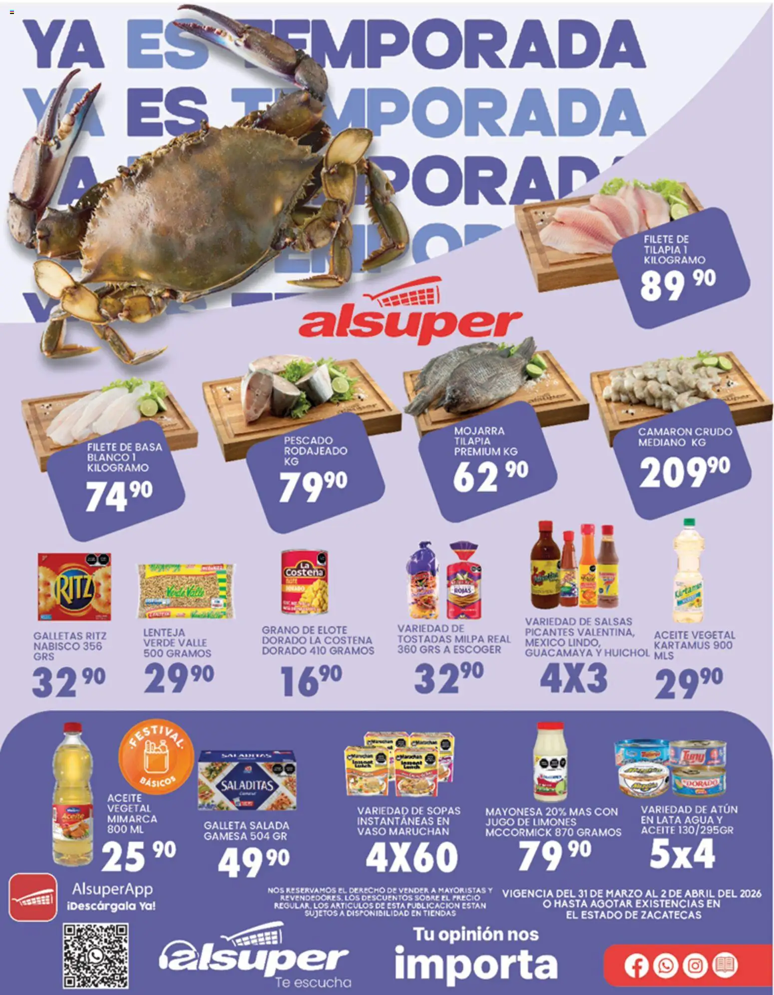 Nuevas ofertas de Alsuper válidas en toda la República Mexicana desde el 31.03.2026. ¡Encuentra las mejores ofertas en Alsuper folleto Zacatecas! | Página: 1 | Productos: Atún, Agua, Aceite, Jugo