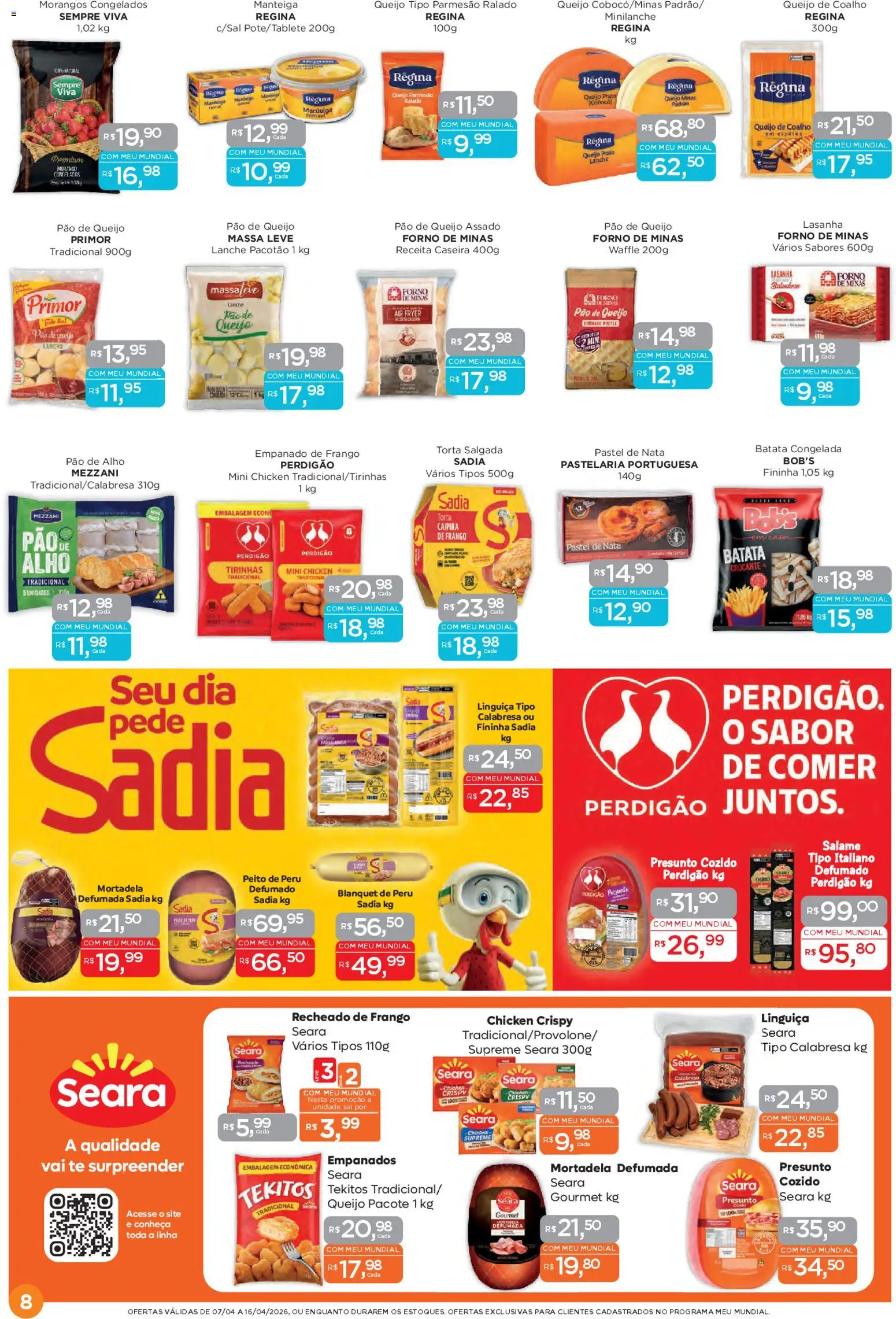 Mundial Folheto - válido de 07.04.2026 | Página: 8 | Produtos: Pao de alho, Parmesão, Massa, Frango