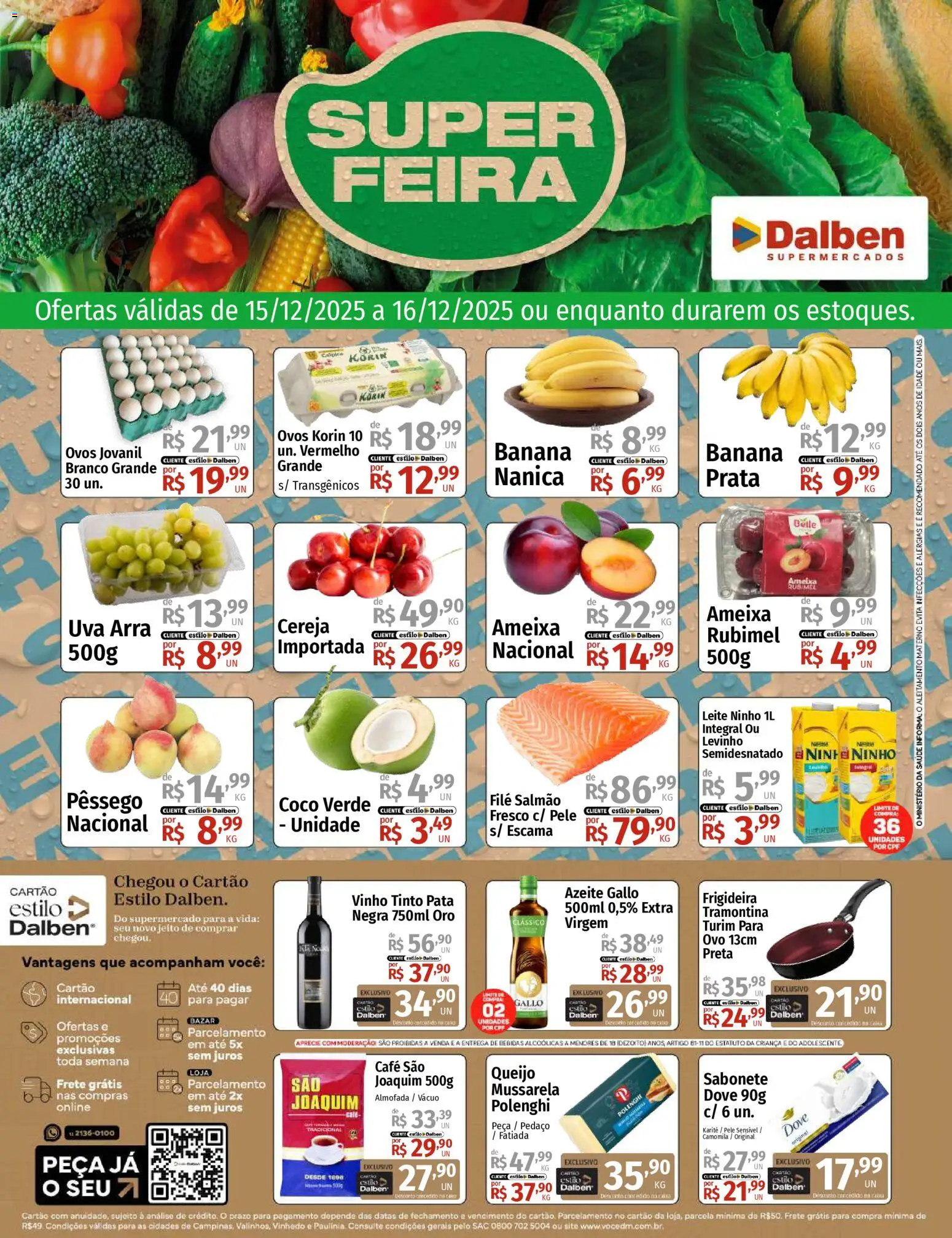 Supermercado Dalben Folheto - válido de 15.12.2025 | Página: 1 | Produtos: Almofada, Leite, Vinho, Dove