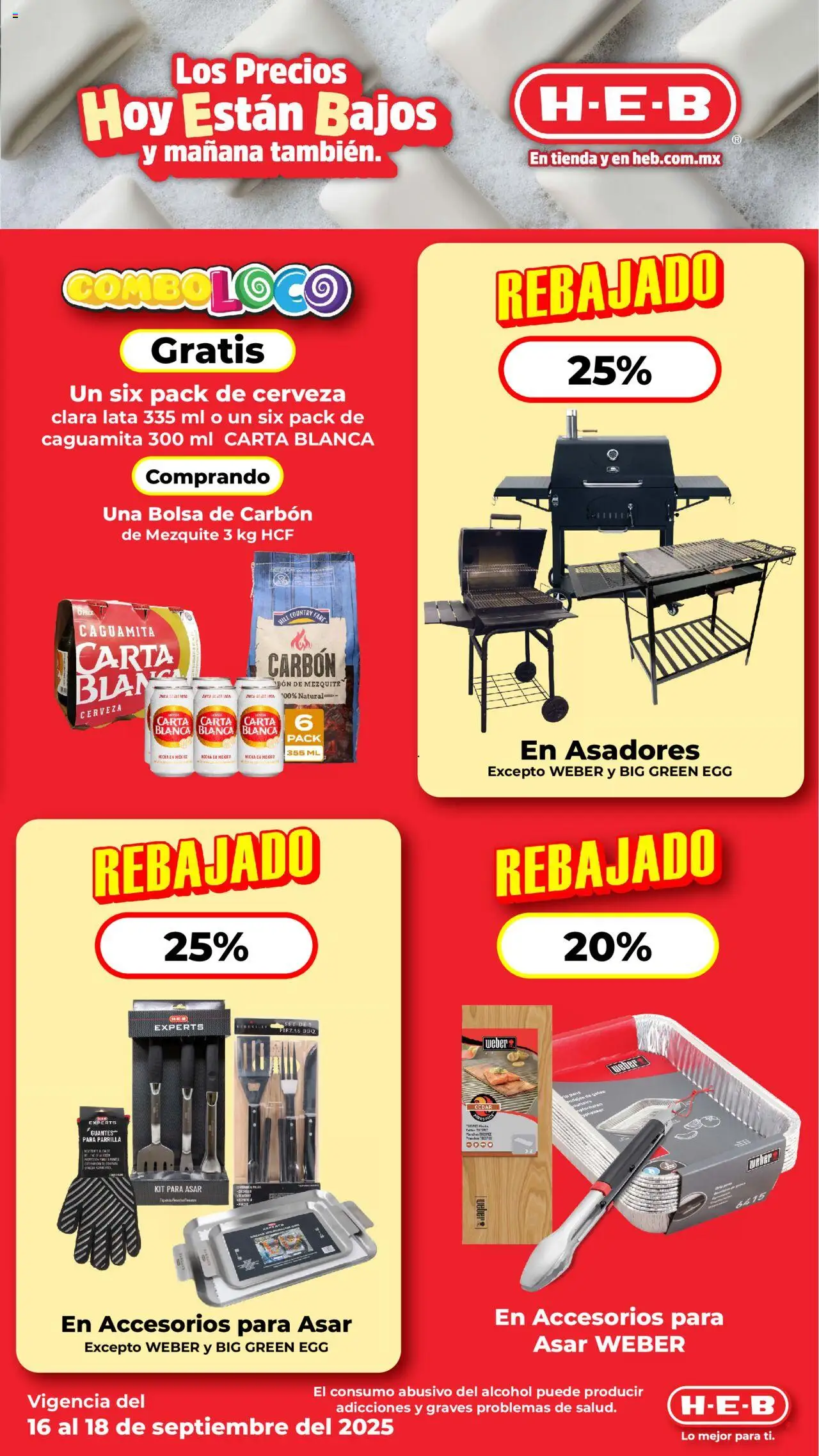 Nuevas ofertas de H-E-B válidas en toda la República Mexicana desde el 16.09.2025. ¡Encuentra las mejores ofertas en H-E-B - Folleto! | Página: 11 | Productos: Guantes, Bolsa, Cerveza, Parrilla