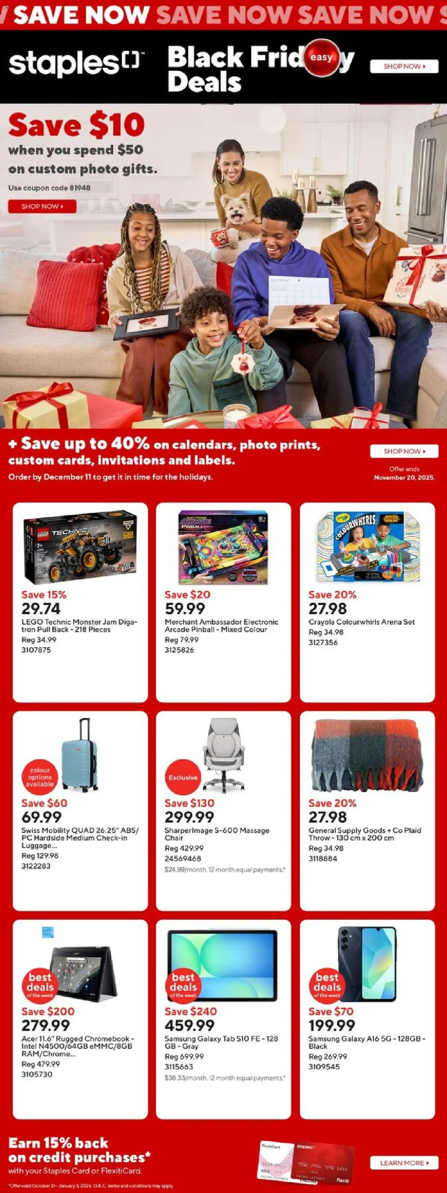 Staples flyer valid from 14.11.2025 | Page: 1 | Products: Luggage, PC, Chair