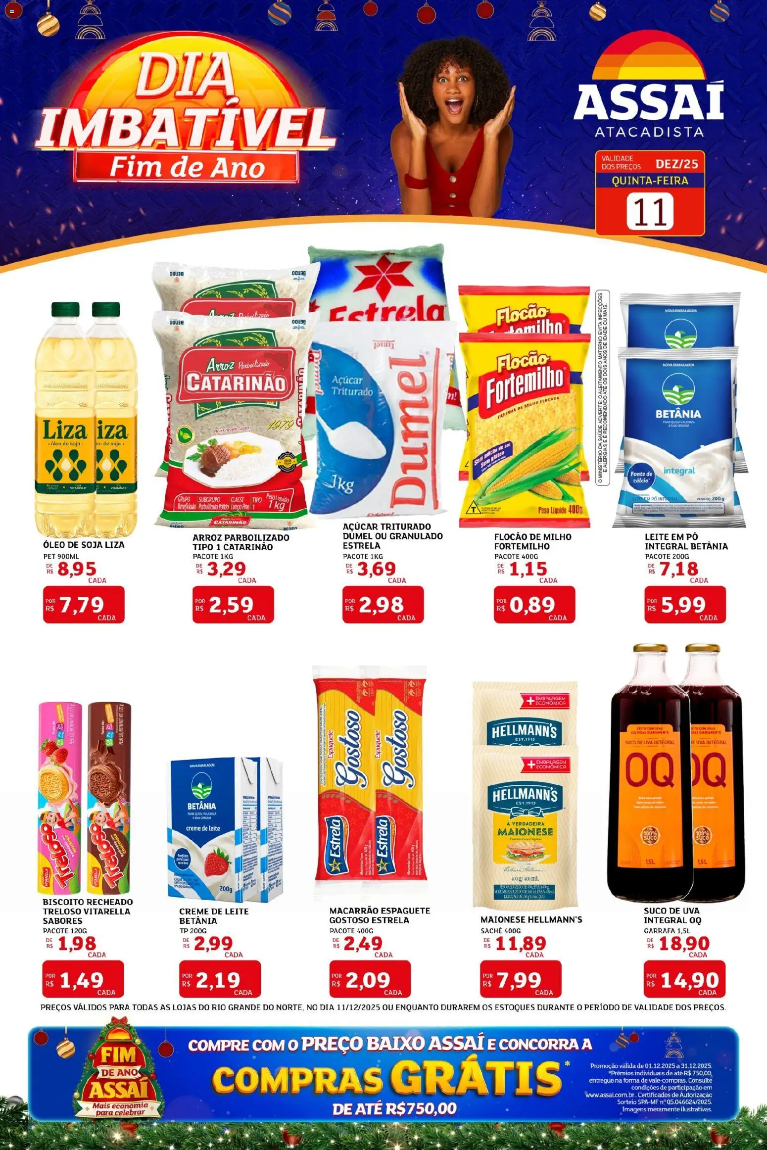 Assaí Atacadista Folheto - válido de 11.12.2025 | Página: 1 | Produtos: Leite, Macarrão, Açúcar, Biscoito recheado