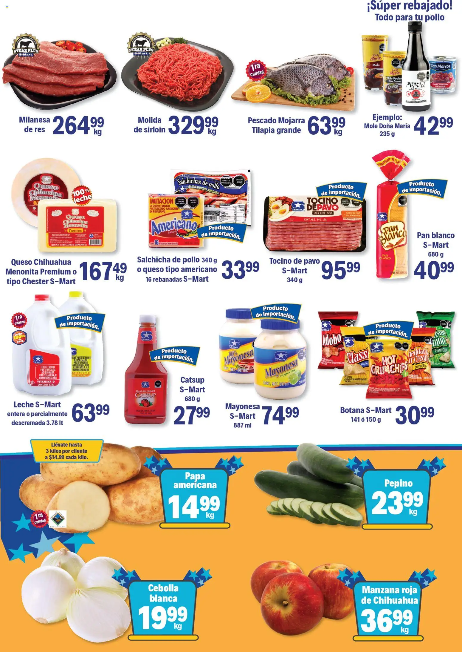 Nuevas ofertas de S-Mart válidas en toda la República Mexicana desde el 24.10.2025. ¡Encuentra las mejores ofertas en S-Mart folleto Juárez! | Página: 4 | Productos: Papa, Salchicha, Manzana, Queso