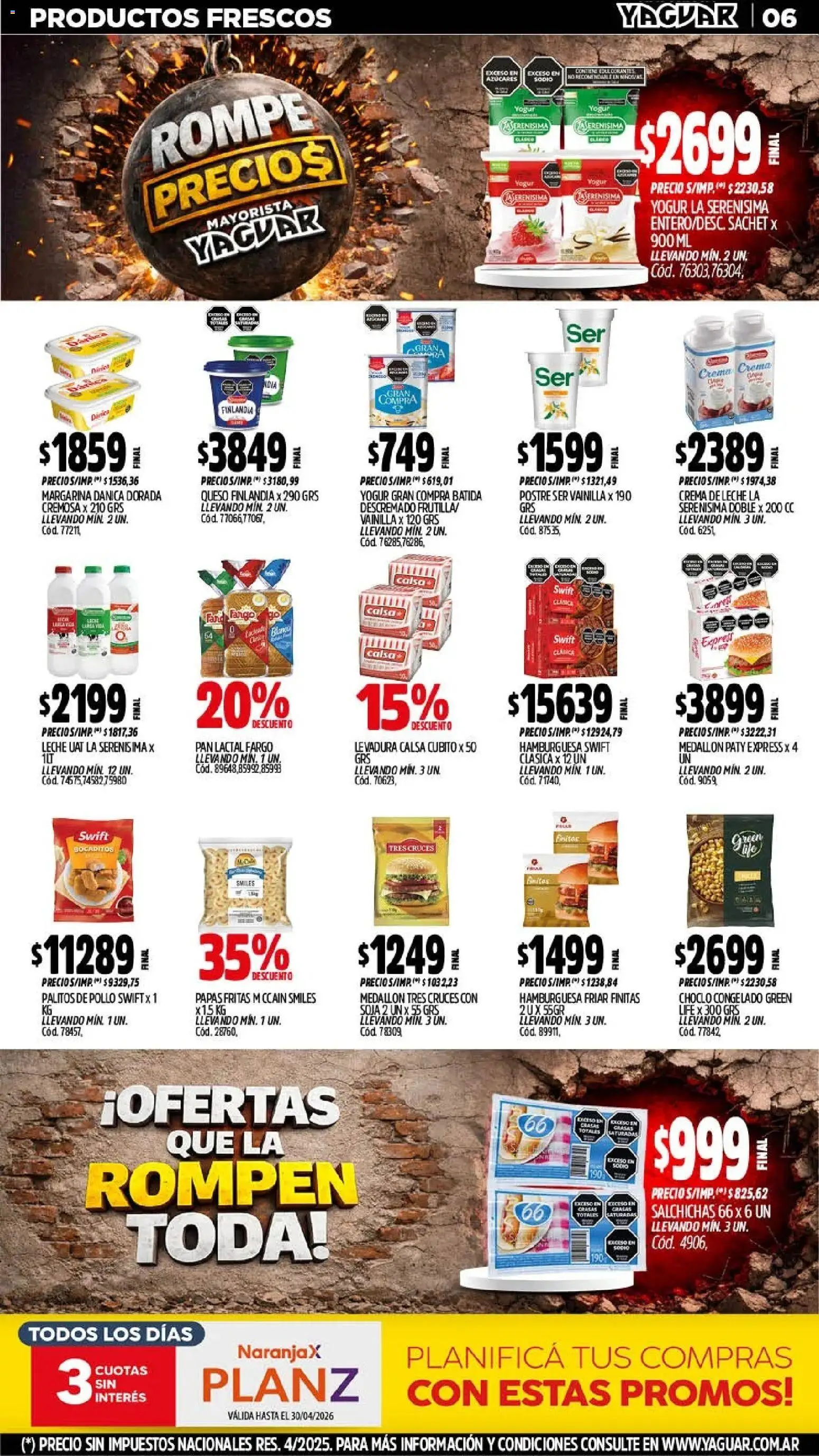 Yaguar - Oferta Semanal Chaco │ válido desde el 13.04.2026 | Página: 6 | Productos: Pollo, Leche, Papas fritas, Crema