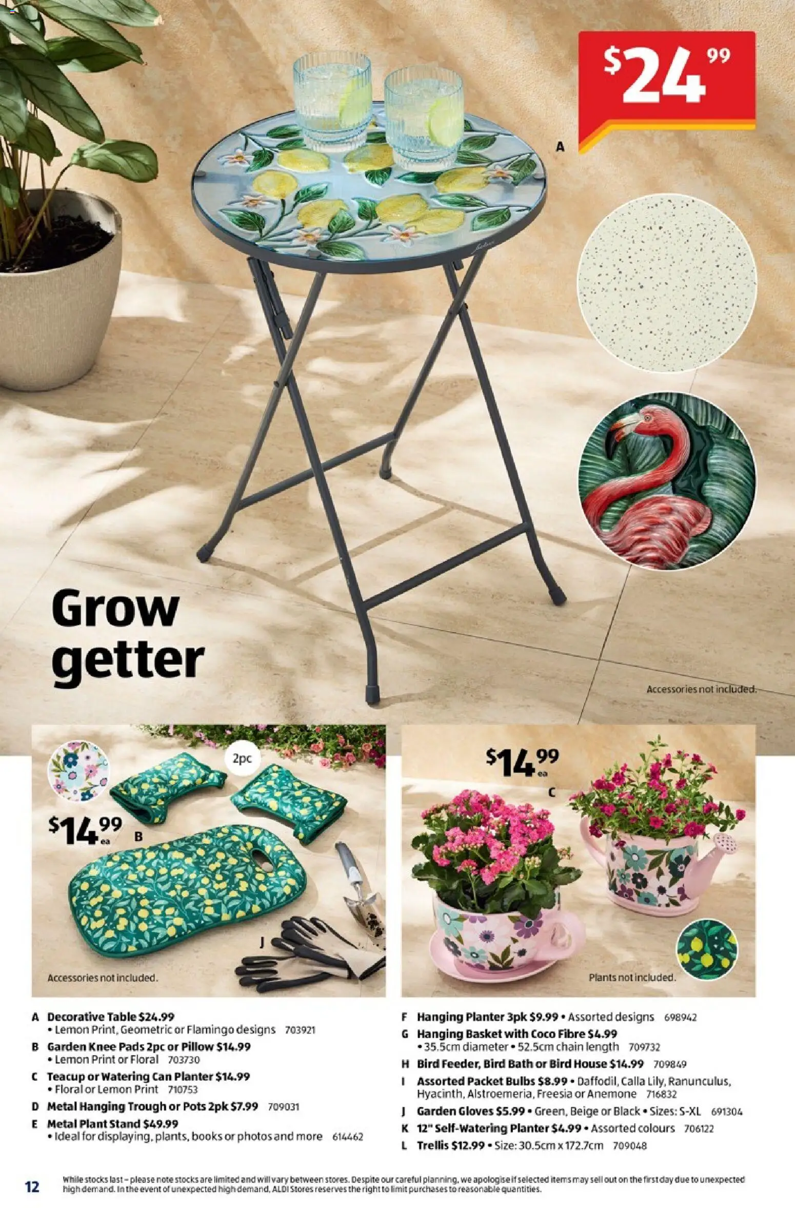 Aldi catalogue - valid from 22.04.2026 | Page: 12 | Products: Table, Floral, Watering can, Gloves