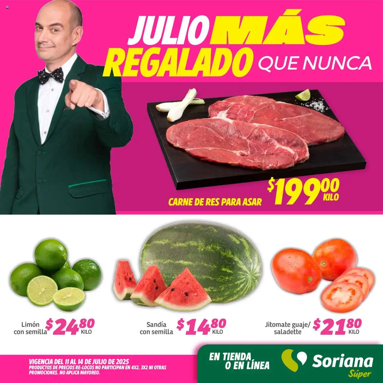 Nuevas ofertas de Soriana válidas en toda la República Mexicana desde el 11.07.2025. ¡Encuentra las mejores ofertas en Soriana - Fin de Semana Súper: Ags, Nay, Jal, Qro, Col, Mich, Gto, Hgo, Tlax, Mor, Pue, Gro, Oax, Edo. de Mex, Valle de México, Za! | Página: 1 | Productos: Sandía, Limón, Res