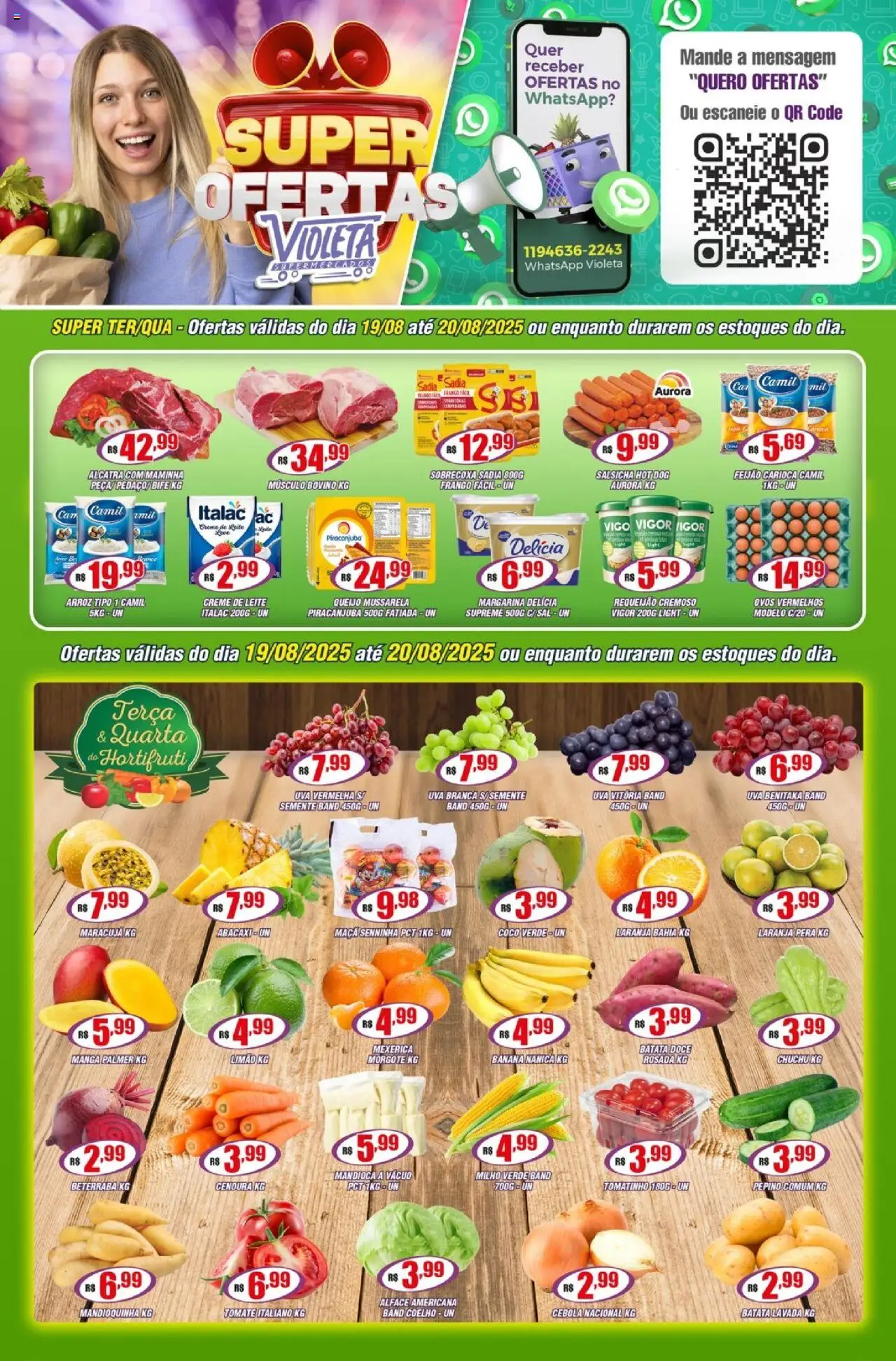 Violeta Supermercados Folheto - válido de 19.08.2025 | Página: 1 | Produtos: Feijão, Mandioquinha, Maminha, Creme de leite