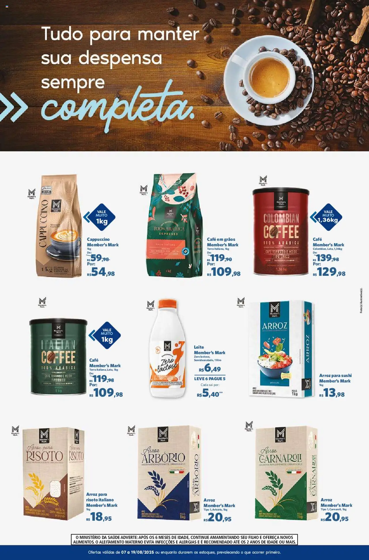 Sam's Club Folheto - válido de 07.08.2025 | Página: 6 | Produtos: Leite, Café, Arroz