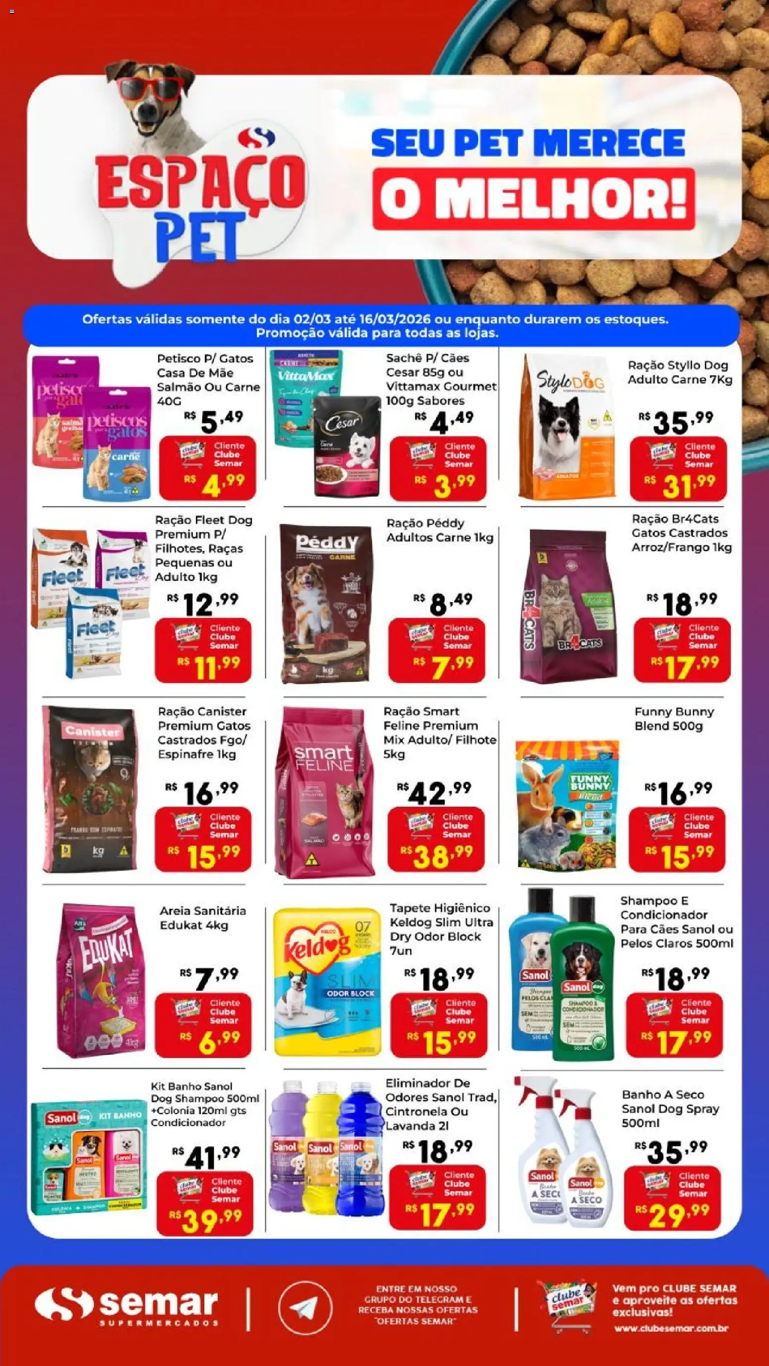 Semar Supermercado Folheto - válido de 02.03.2026 | Página: 1 | Produtos: Shampoo, Espinafre, Tapete, Tapete higiênico