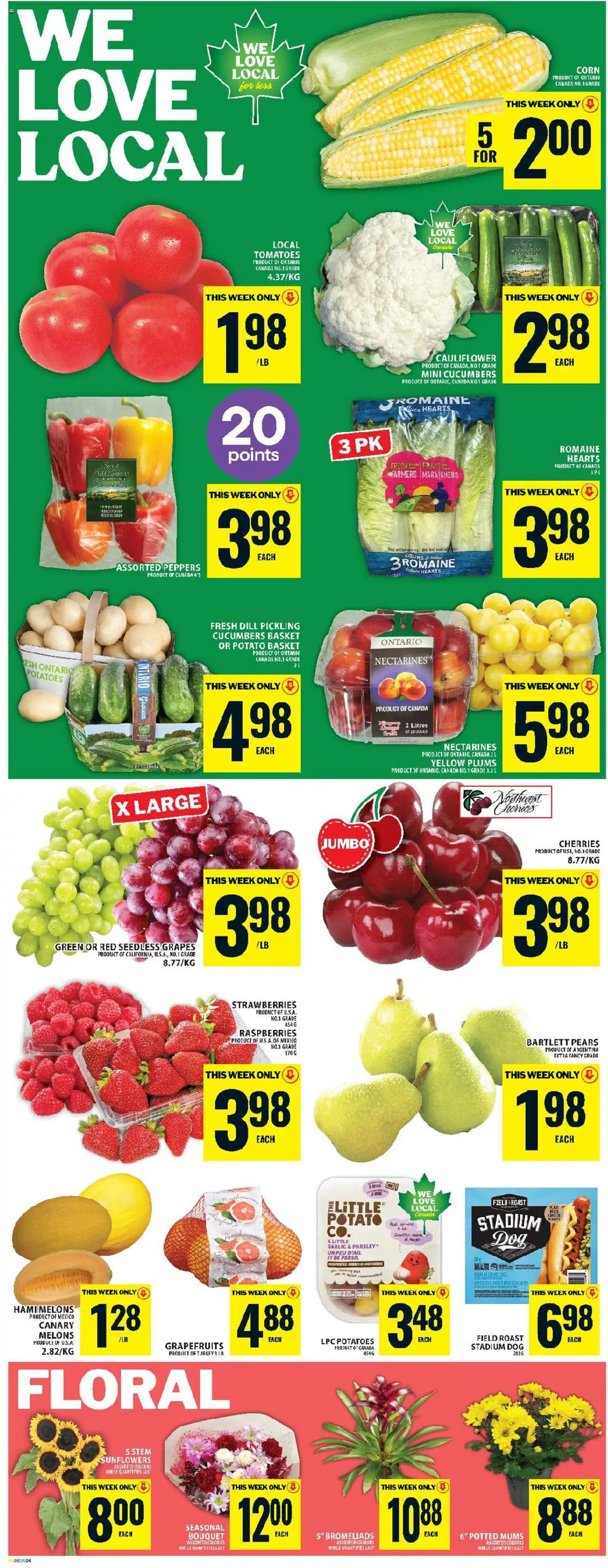 Food Basics flyer valid from 31.07.2025 | Page: 4 | Products: Strawberries, Potatoes, Basket, Tomatoes