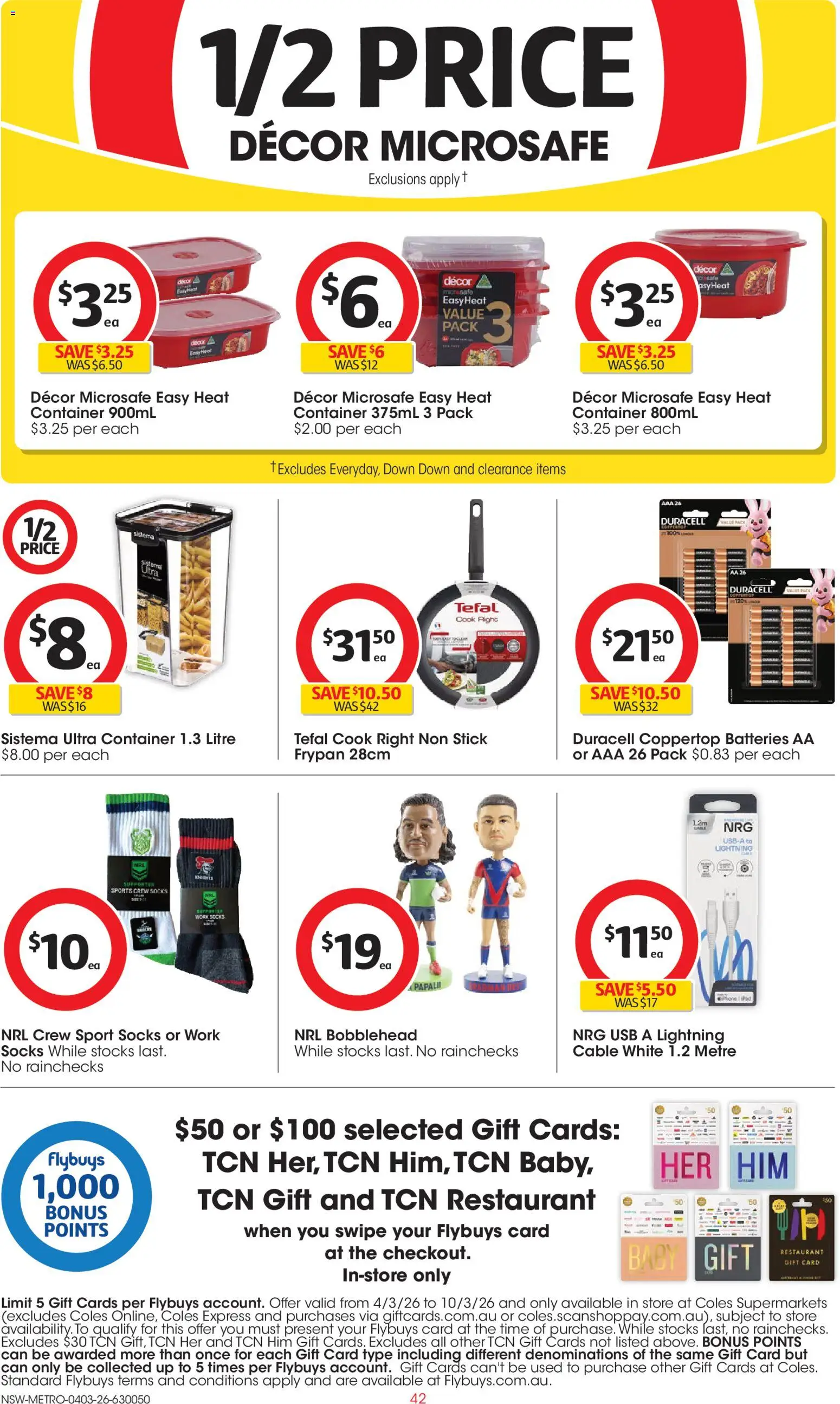 Coles catalogue - valid from 04.03.2026 | Page: 42 | Products: Decor, Socks, Batteries, Usb