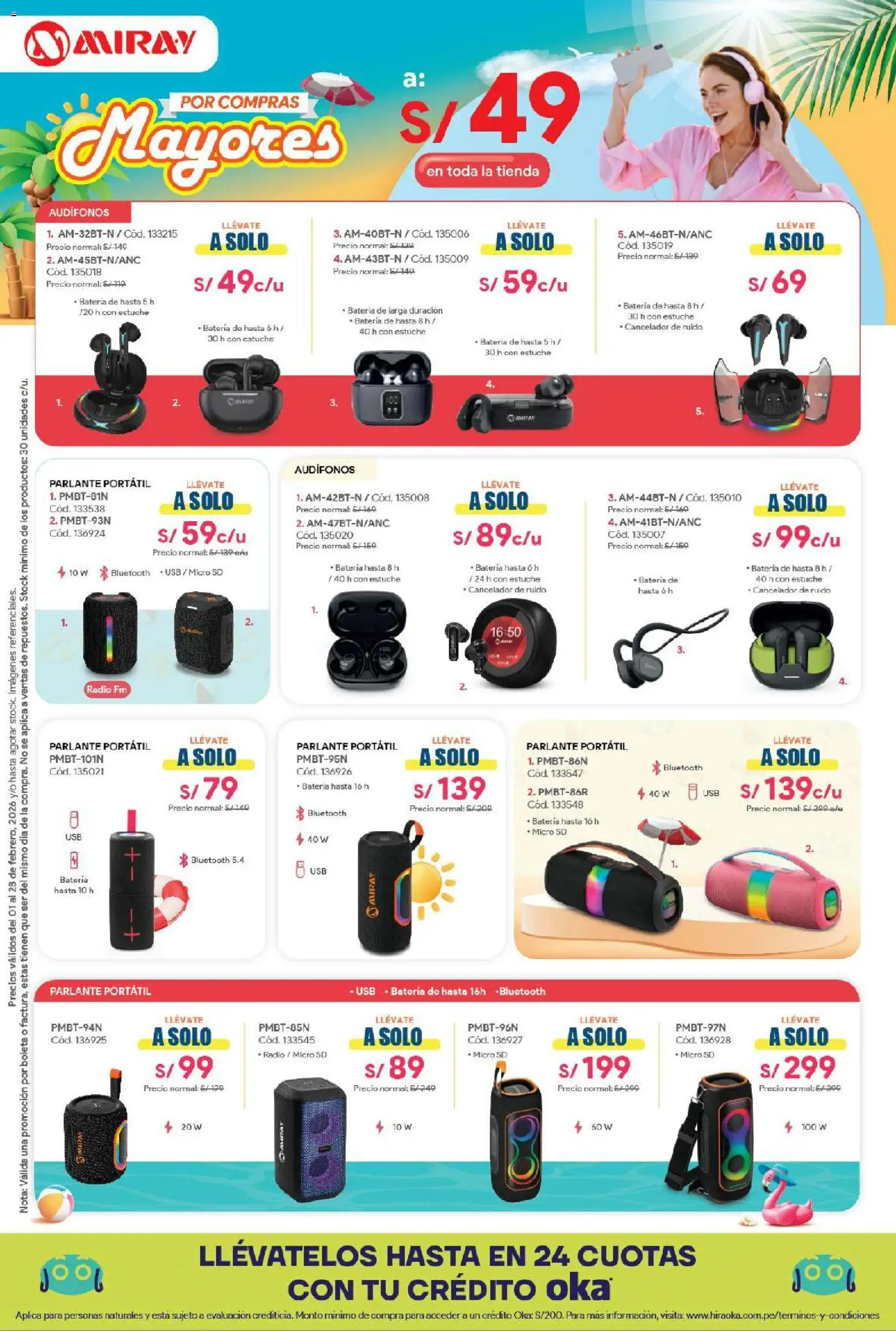 Catálogo Hiraoka válido desde 01.02.2026 | Página: 3 | Productos: Batería, Audífonos, Parlante, USB