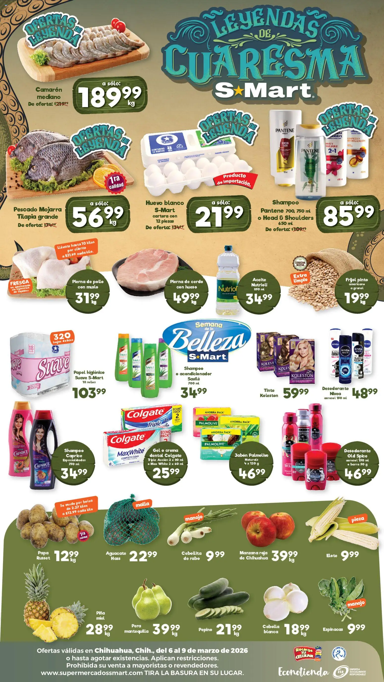 Nuevas ofertas de S-Mart válidas en toda la República Mexicana desde el 06.03.2026. ¡Encuentra las mejores ofertas en S-Mart folleto Chihuahua! | Página: 2 | Productos: Cebolla, Aguacate, Papel higiénico, Barra