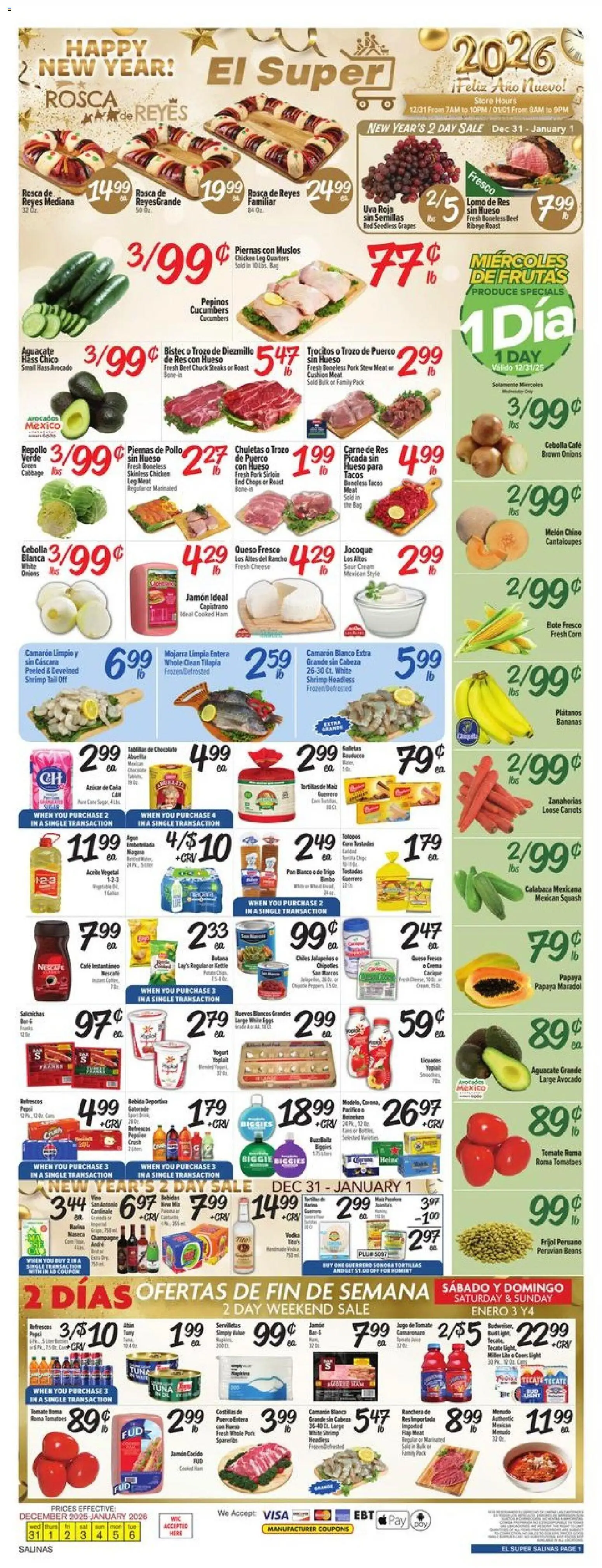 El Super Weekly Ad - valid from 31.12.2025 | Page: 1 | Products: Pan, Cheese, Pork, Bag