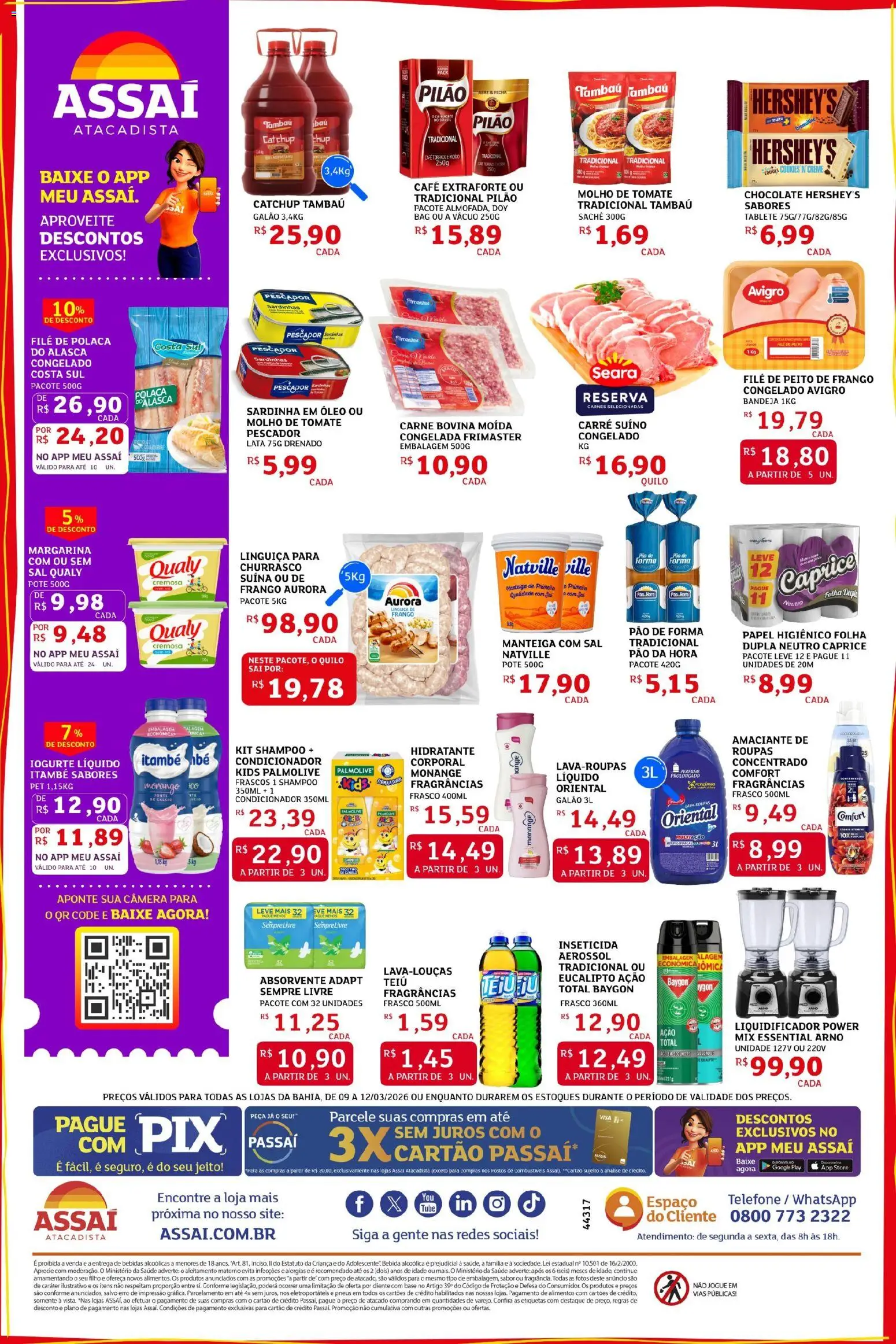 Assaí Atacadista Folheto - válido de 09.03.2026 | Página: 2 | Produtos: Linguiça, Chocolate, Pneus, Telefone