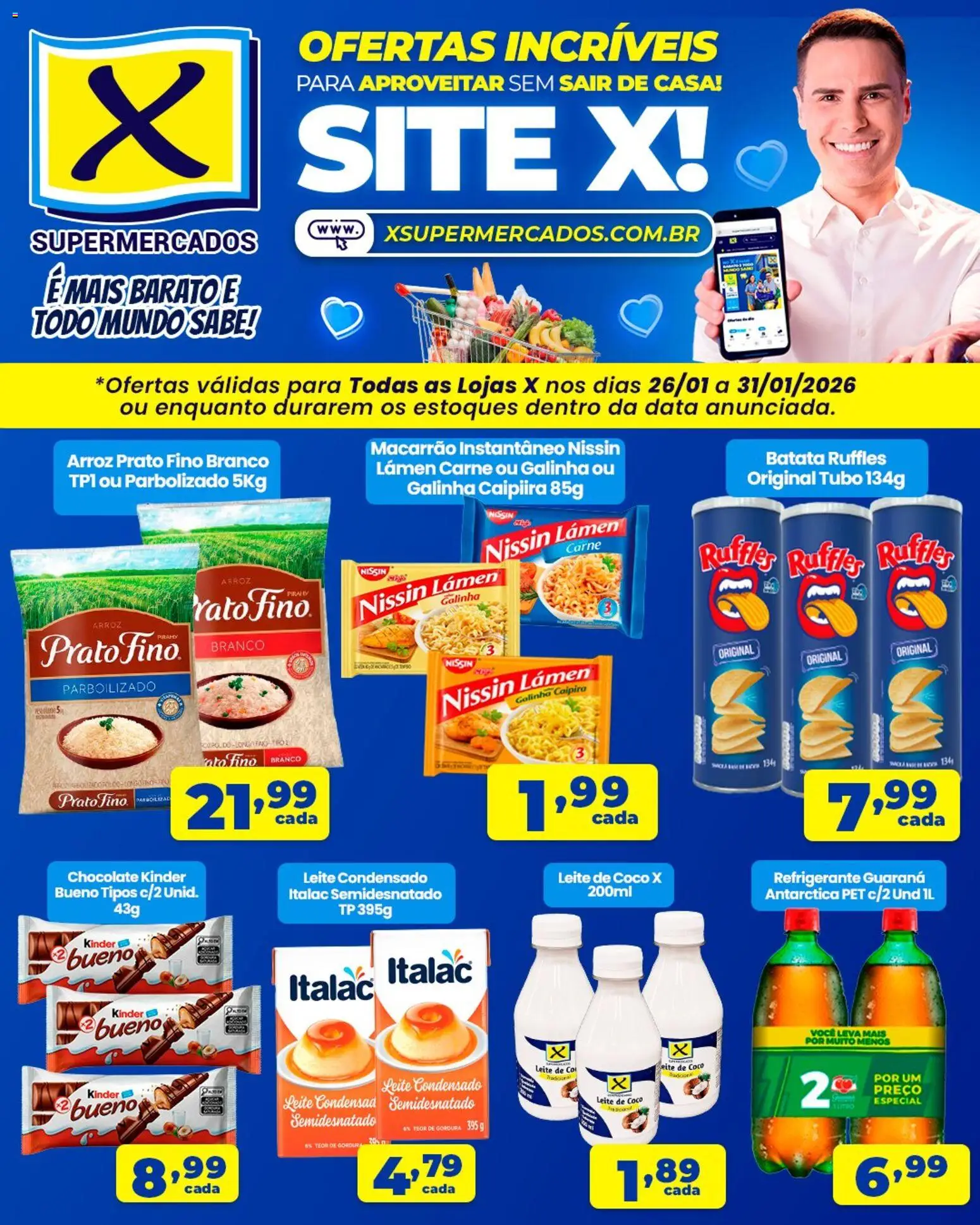 X Supermercados Folheto - válido de 26.01.2026 | Página: 1 | Produtos: Guaraná, Arroz, Macarrão, Leite condensado