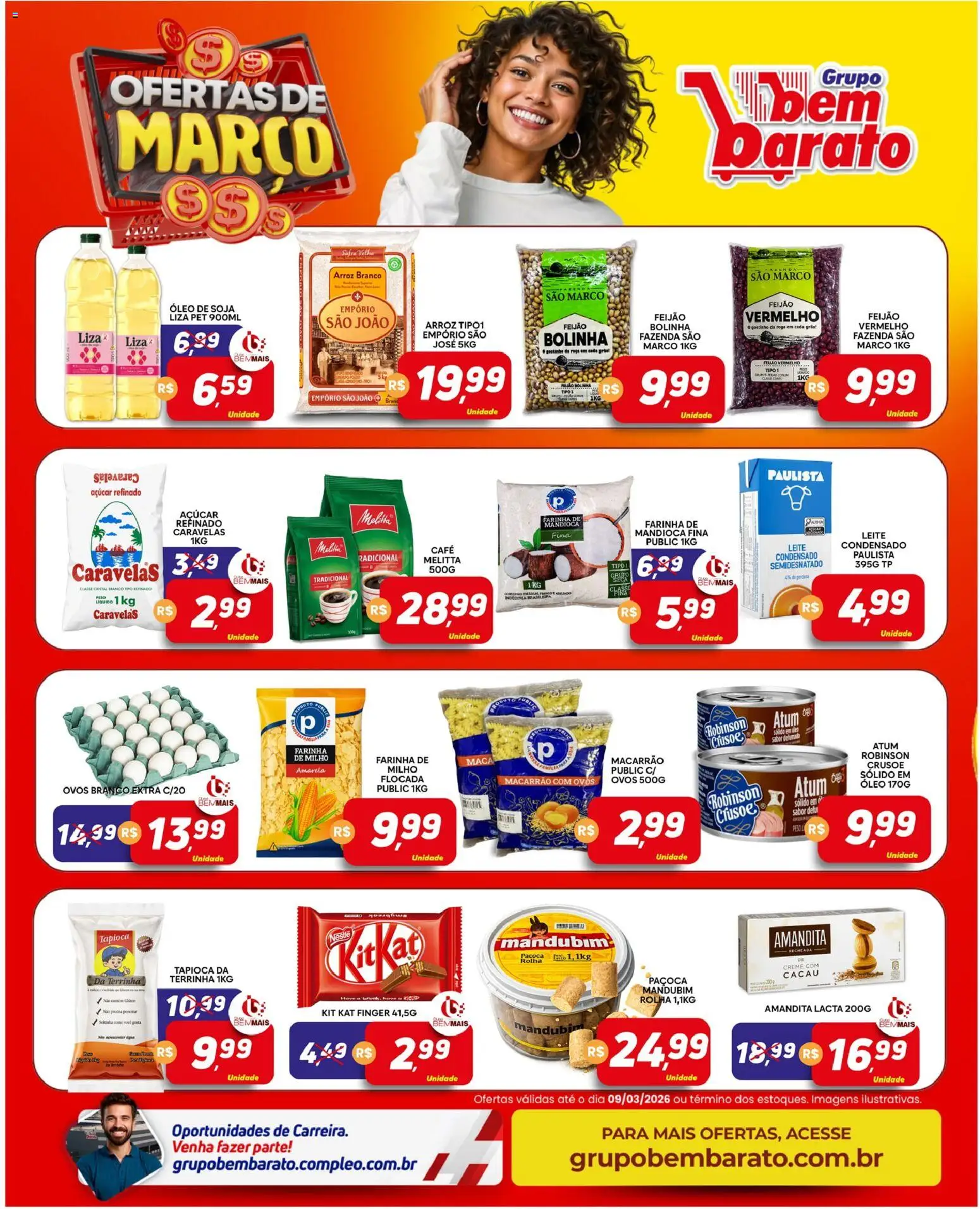 Supermercado Bem Barato Folheto - válido de 03.03.2026 | Página: 2 | Produtos: Kit Kat, Atum, Paçoca, Soja