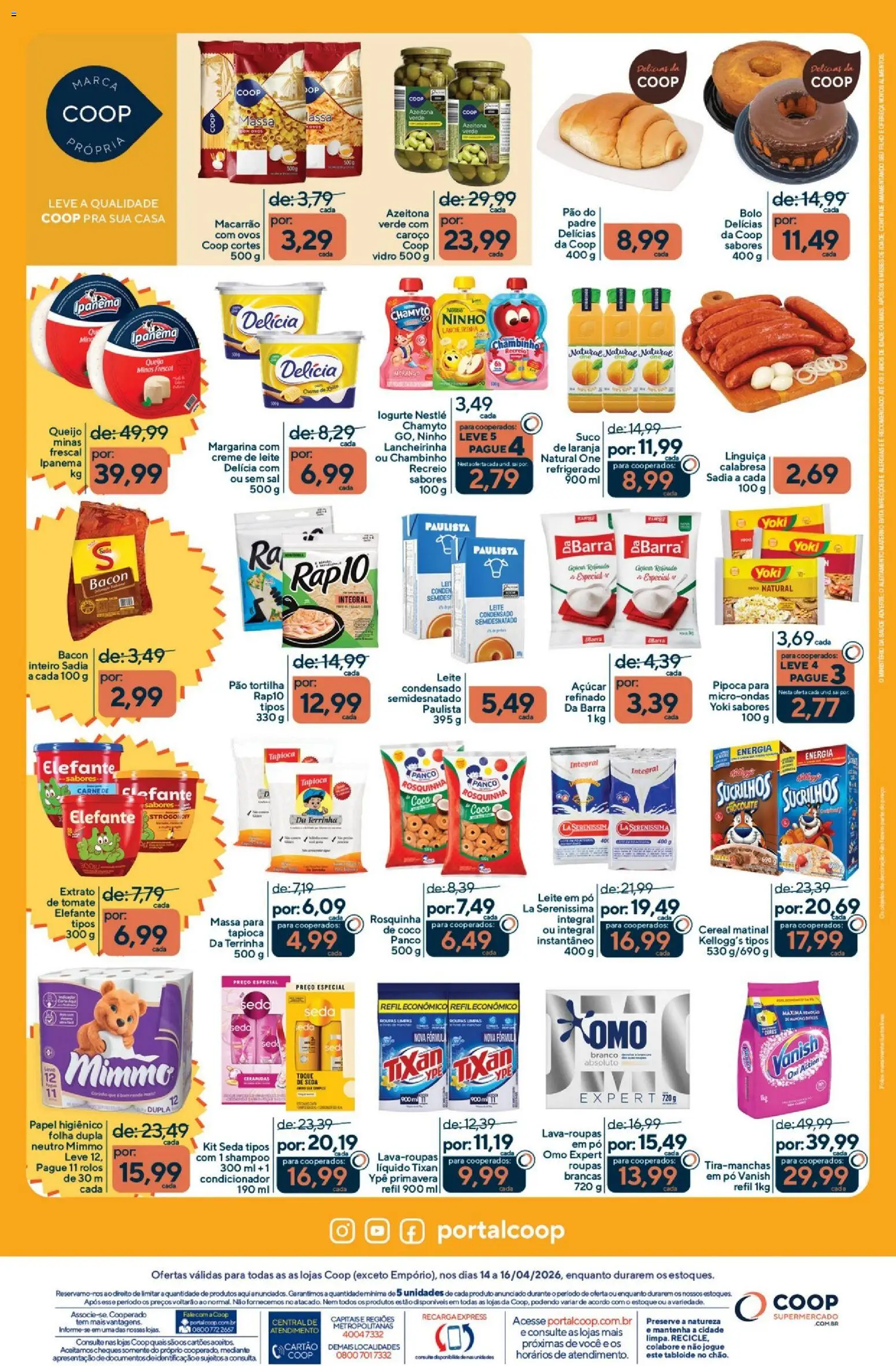 Coop Folheto - válido de 14.04.2026 | Página: 2 | Produtos: Condicionador, Queijo, Açúcar, Papel higiênico