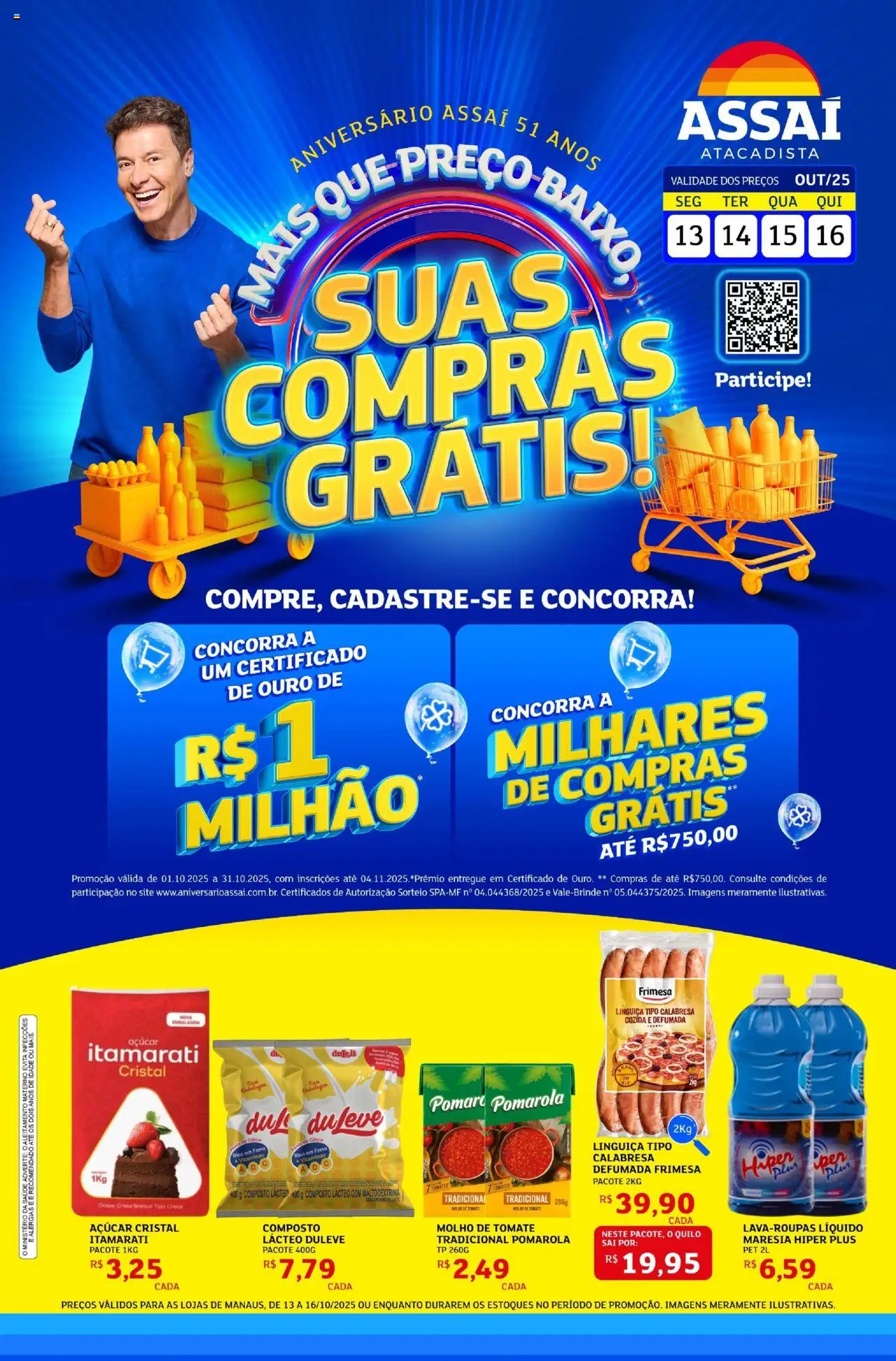 Assaí Atacadista Folheto - válido de 13.10.2025 | Página: 1 | Produtos: Ferro, Linguiça, Cálcio, Açúcar
