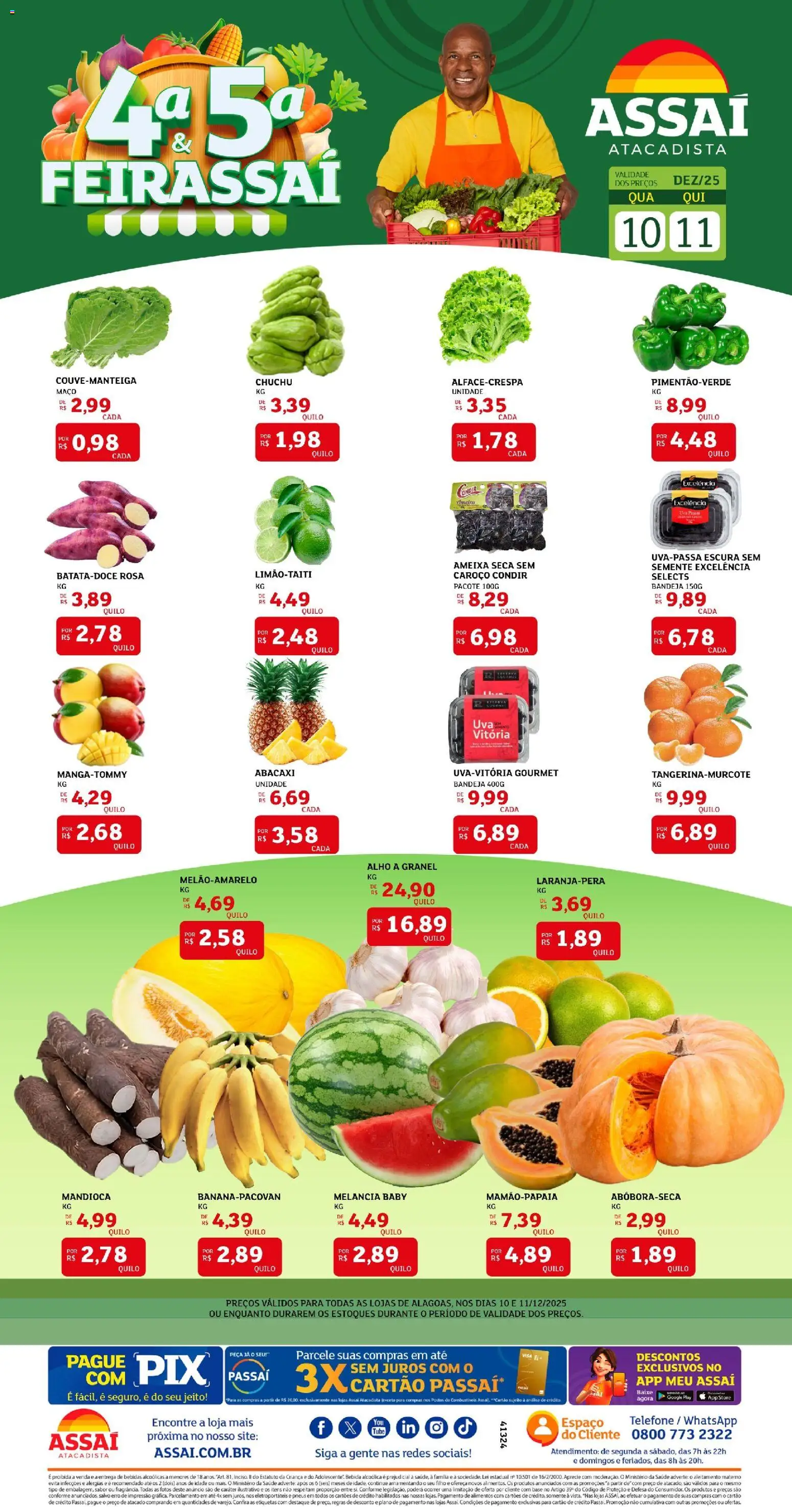 Assaí Atacadista Folheto - válido de 10.12.2025 | Página: 1 | Produtos: Melancia, Abacaxi, Bandeja, Uva passa