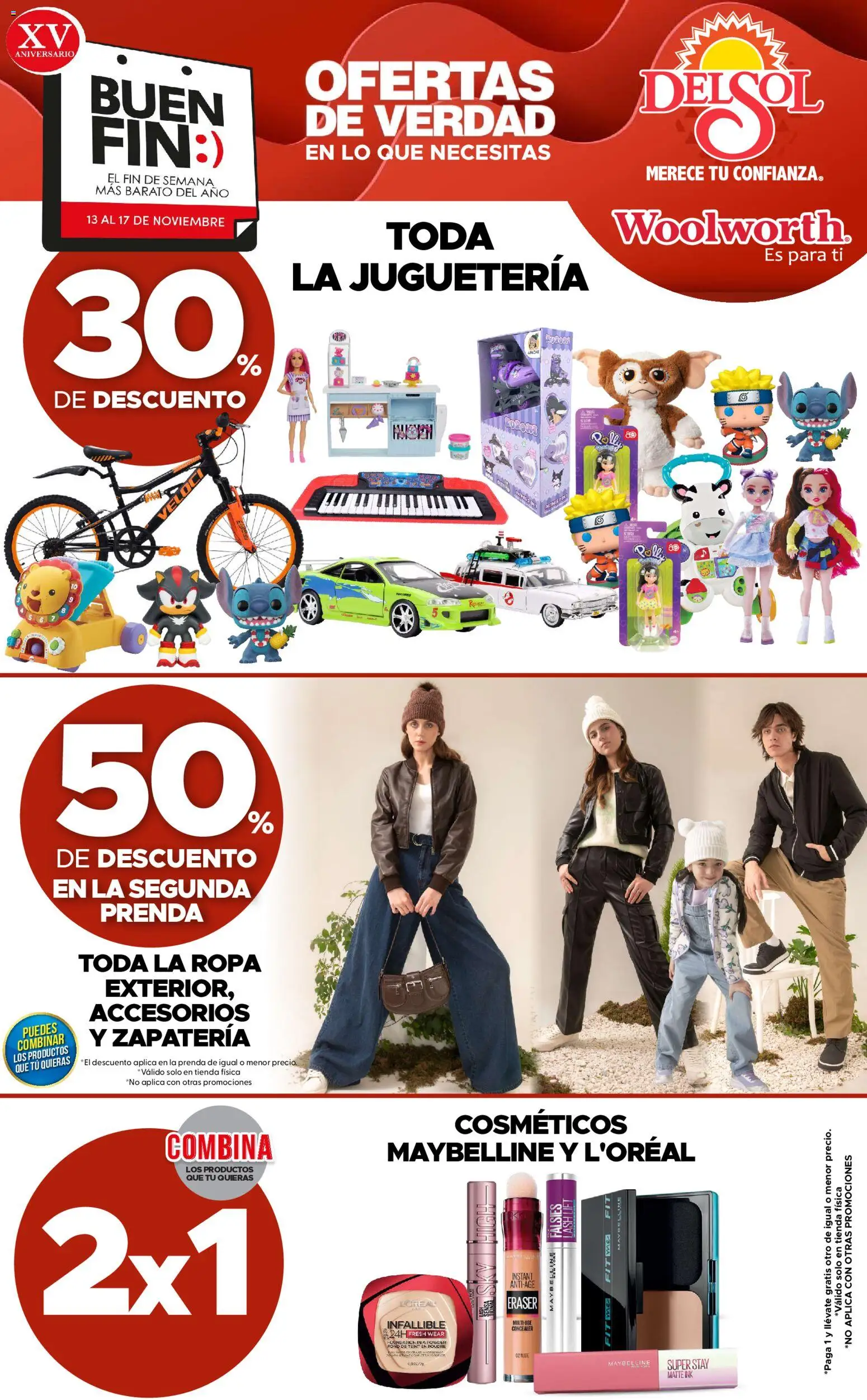 Nuevas ofertas de Del Sol y Woolworth válidas en toda la República Mexicana desde el 13.11.2025. ¡Encuentra las mejores ofertas en Del Sol y Woolworth Buen fin! | Página: 1 | Productos: Ropa