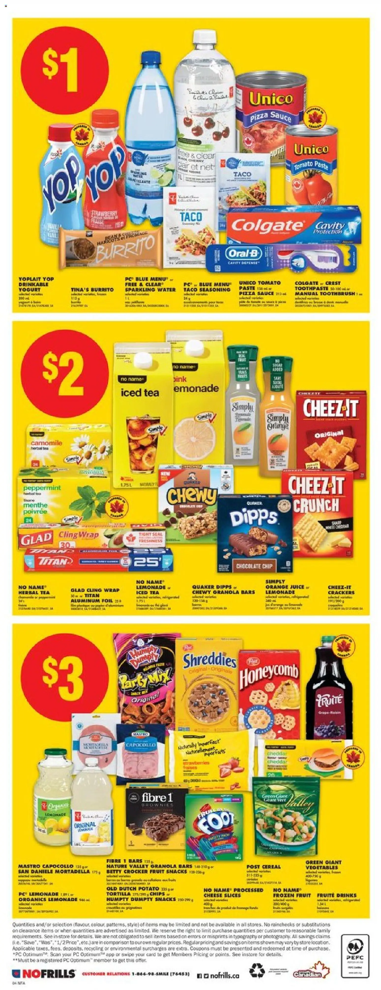 No Frills flyer valid from 06.11.2025 | Page: 4 | Products: Tea, Strawberries, Yogurt, Pizza