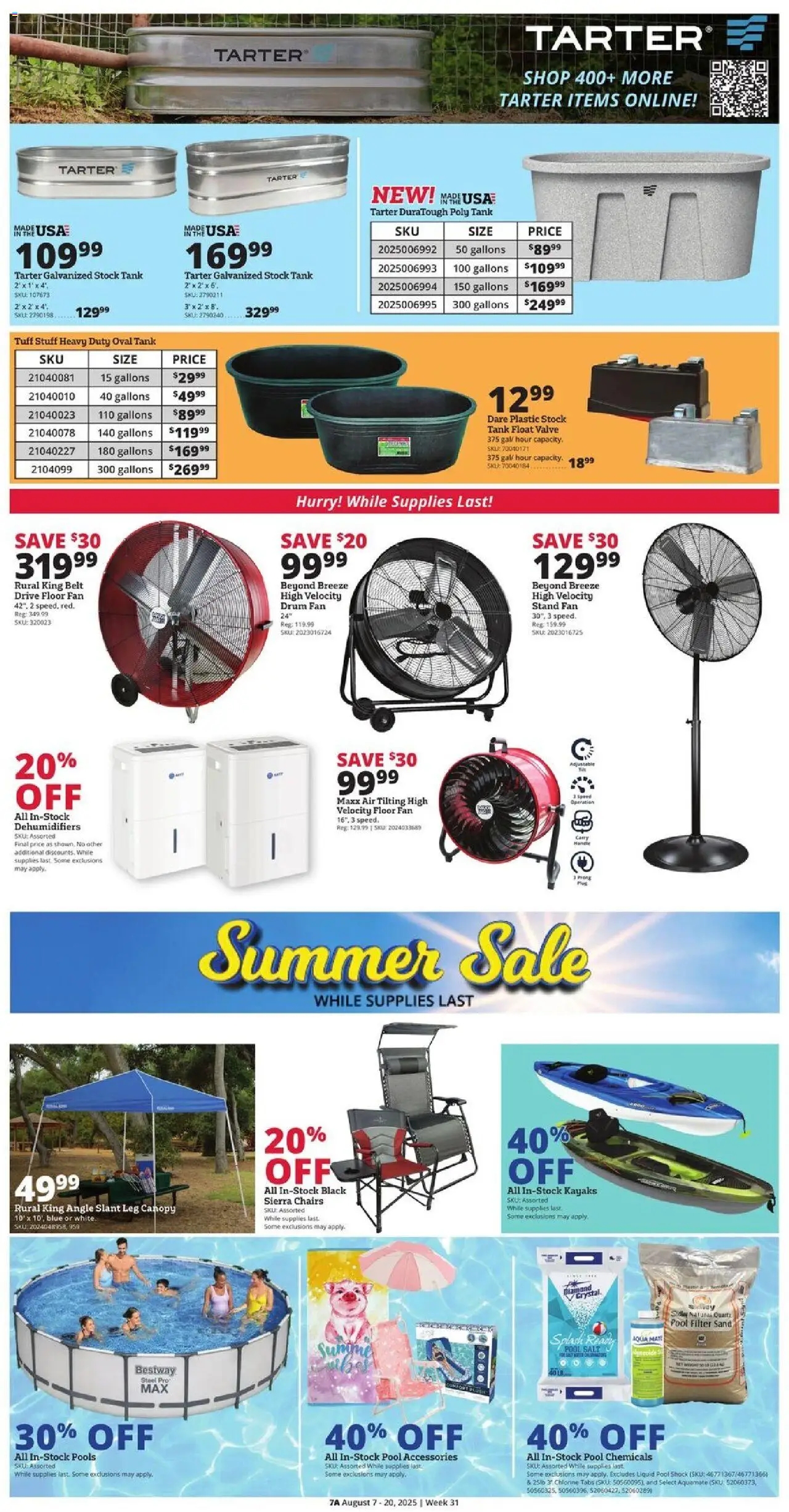 Rural King Weekly Ad - valid from 07.08.2025 | Page: 7 | Products: Float Valve, Belt, Shock, Fan