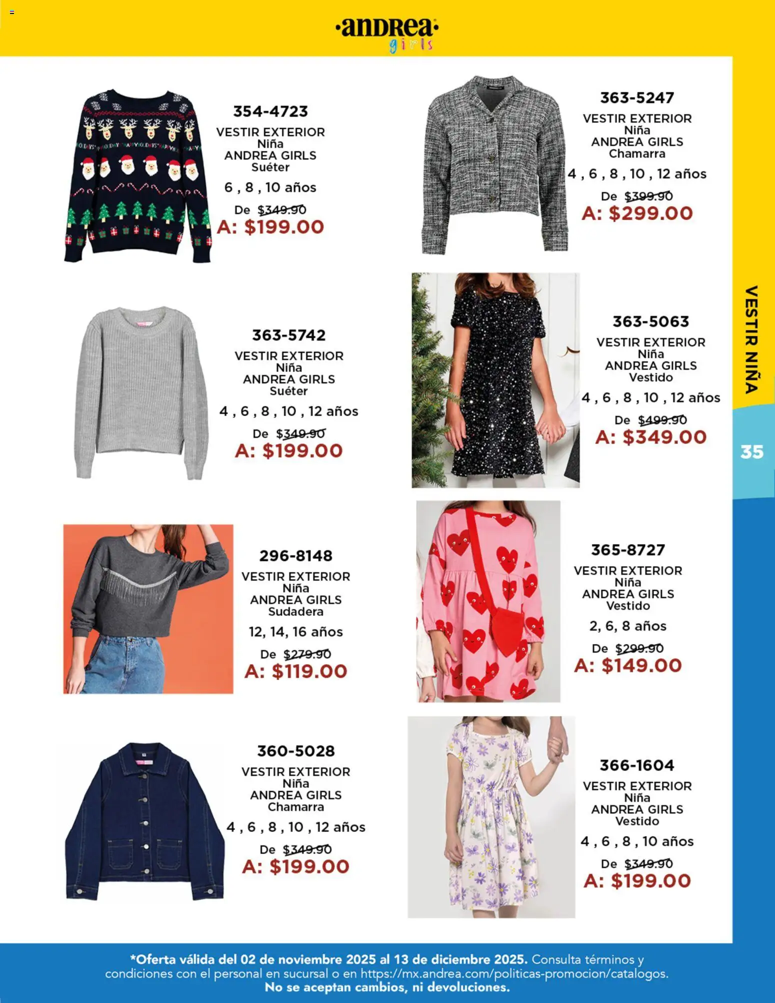 Nuevas ofertas de Andrea válidas en toda la República Mexicana desde el 02.11.2025. ¡Encuentra las mejores ofertas en Andrea catálogo Precios Especiales! | Página: 35 | Productos: Suéter, Chamarra, Sudadera, Vestido