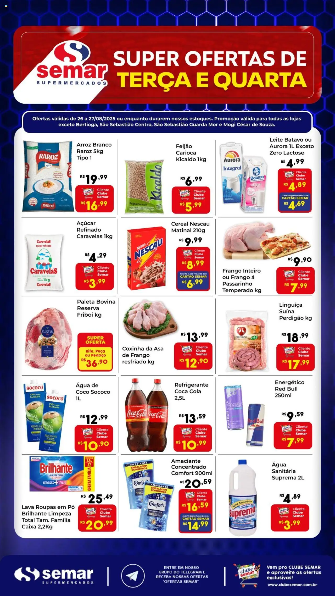 Semar Supermercado Folheto - válido de 26.08.2025 | Página: 1 | Produtos: Energético, Linguiça, Leite, Refrigerante
