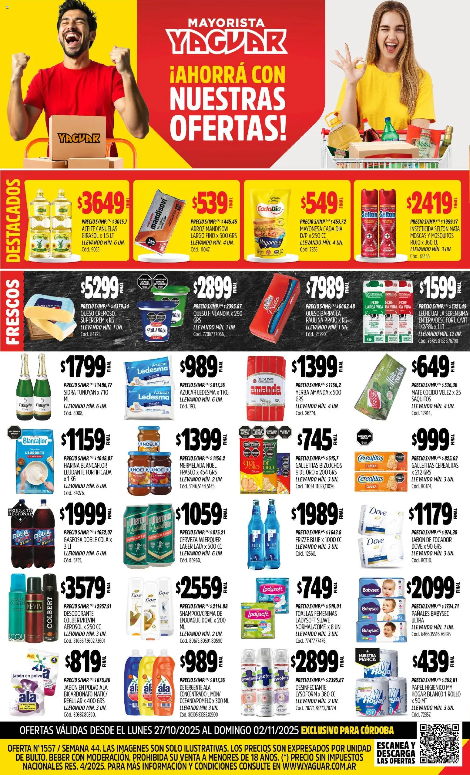 Yaguar - Córdoba │ válido desde el 27.10.2025 | Página: 1 | Productos: Mate, Durazno, Aceite, Queso