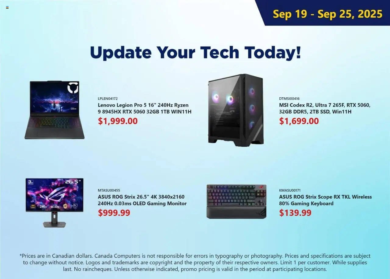 Canada Computers flyer valid from 19.09.2025 | Page: 1 | Products: Monitor, Keyboard
