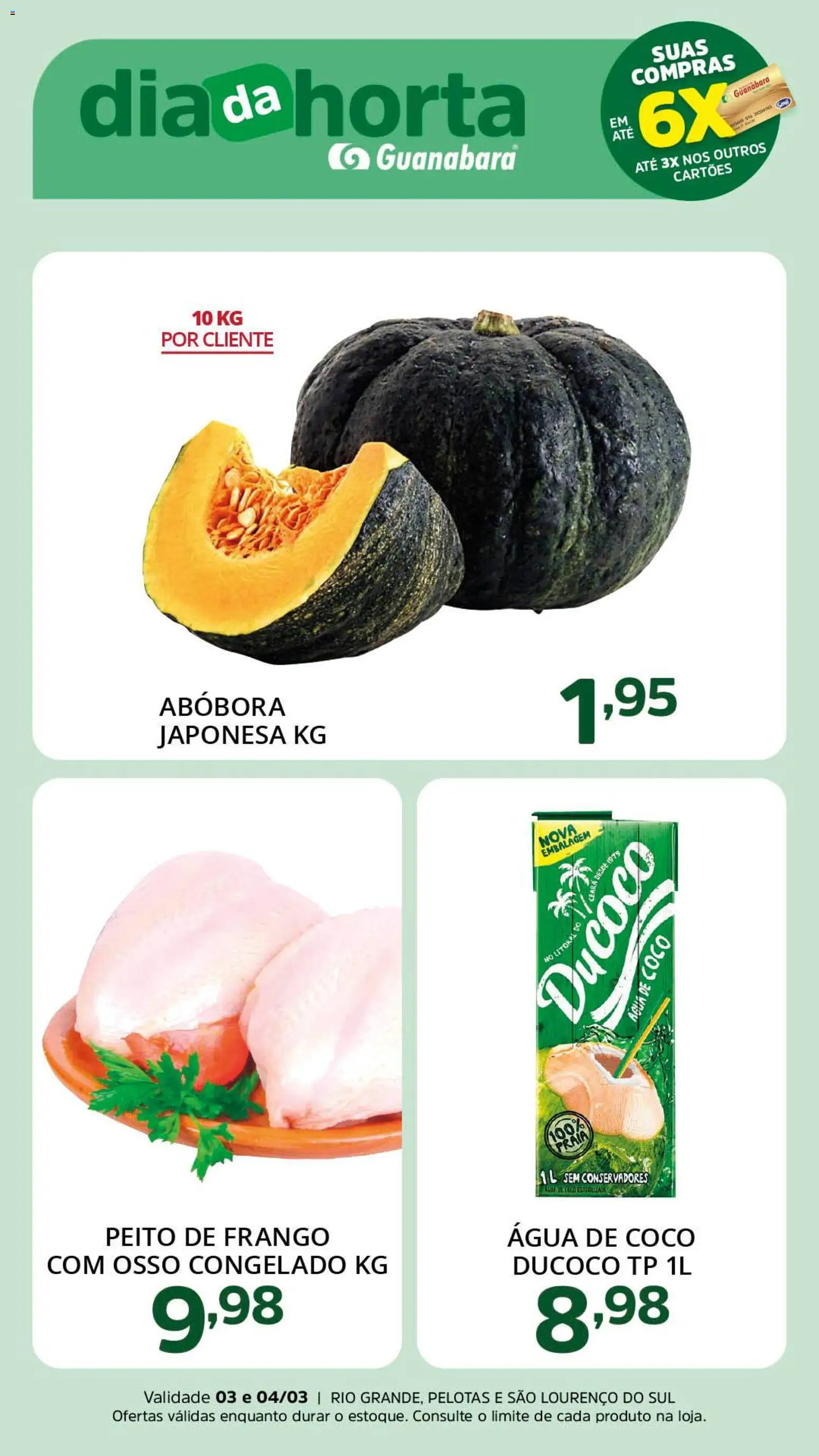 Supermercado Guanabara Folheto - válido de 03.03.2026 | Página: 3 | Produtos: Abóbora, Água de coco, Frango, Peito de frango