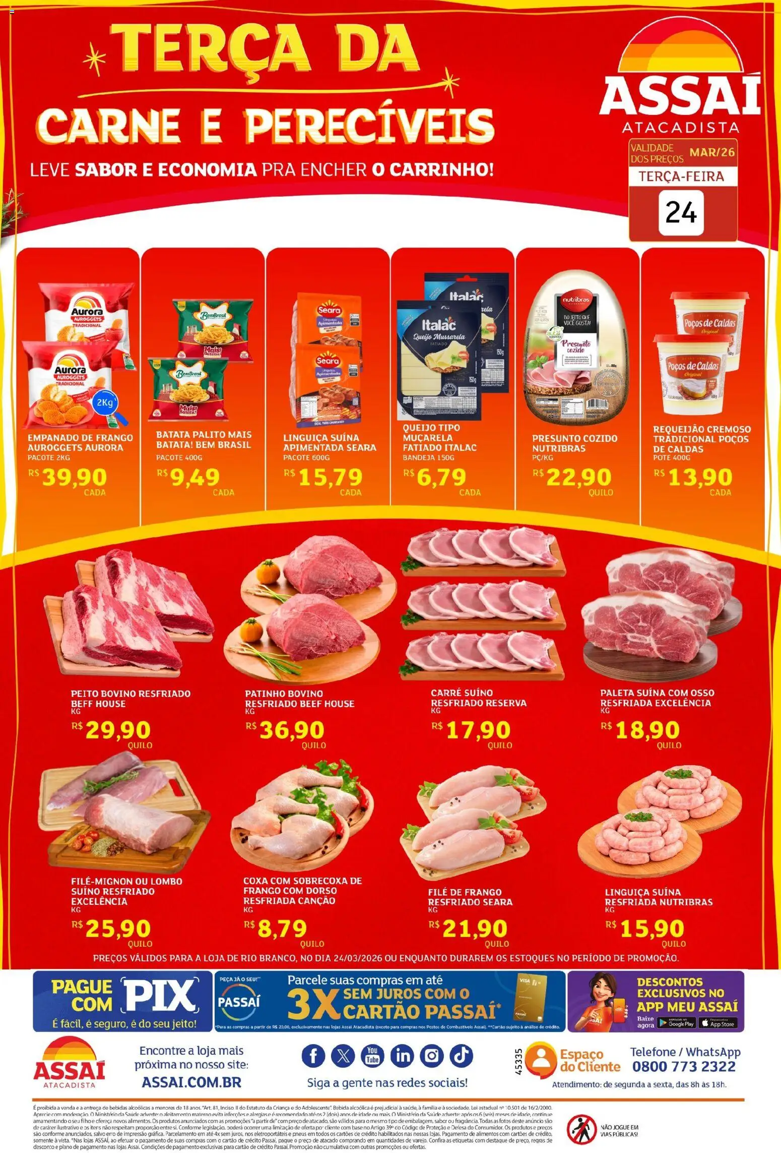 Assaí Atacadista Folheto - válido de 24.03.2026 | Página: 1 | Produtos: Queijo, Presunto, Carrinho, Bandeja