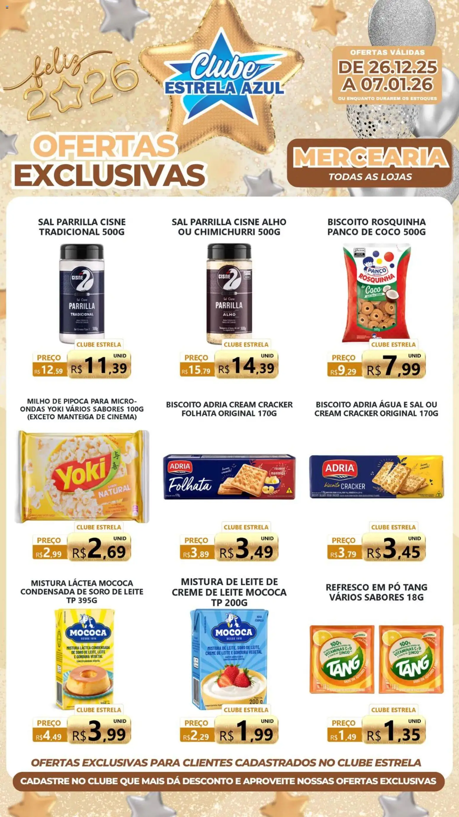 Estrela Azul Folheto - válido de 26.12.2025 | Página: 1 | Produtos: Alho, Biscoito, Creme, Pipoca