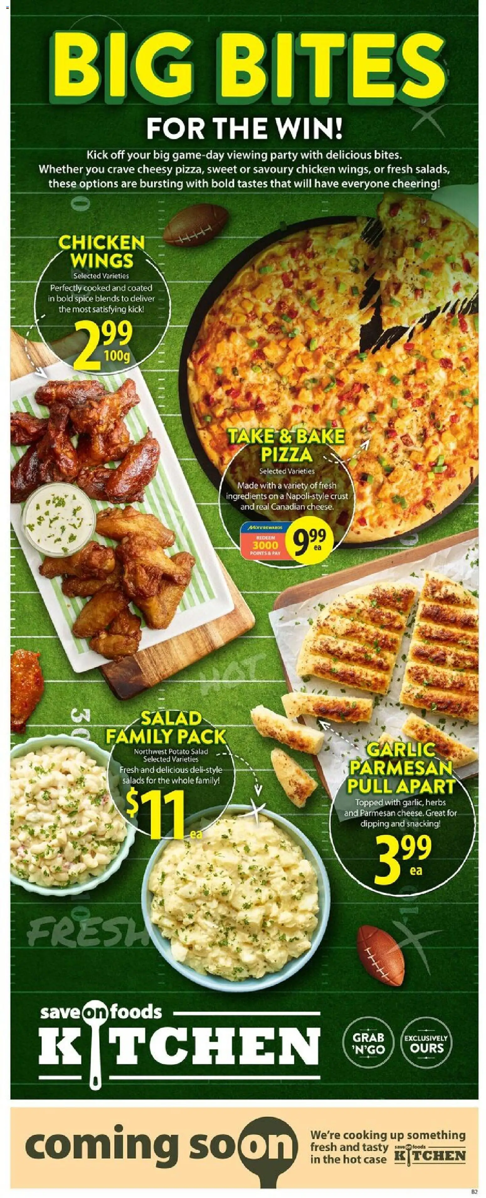 Save on foods flyer valid from 13.11.2025 | Page: 13 | Products: Salad, Chicken wings, Case, Pizza