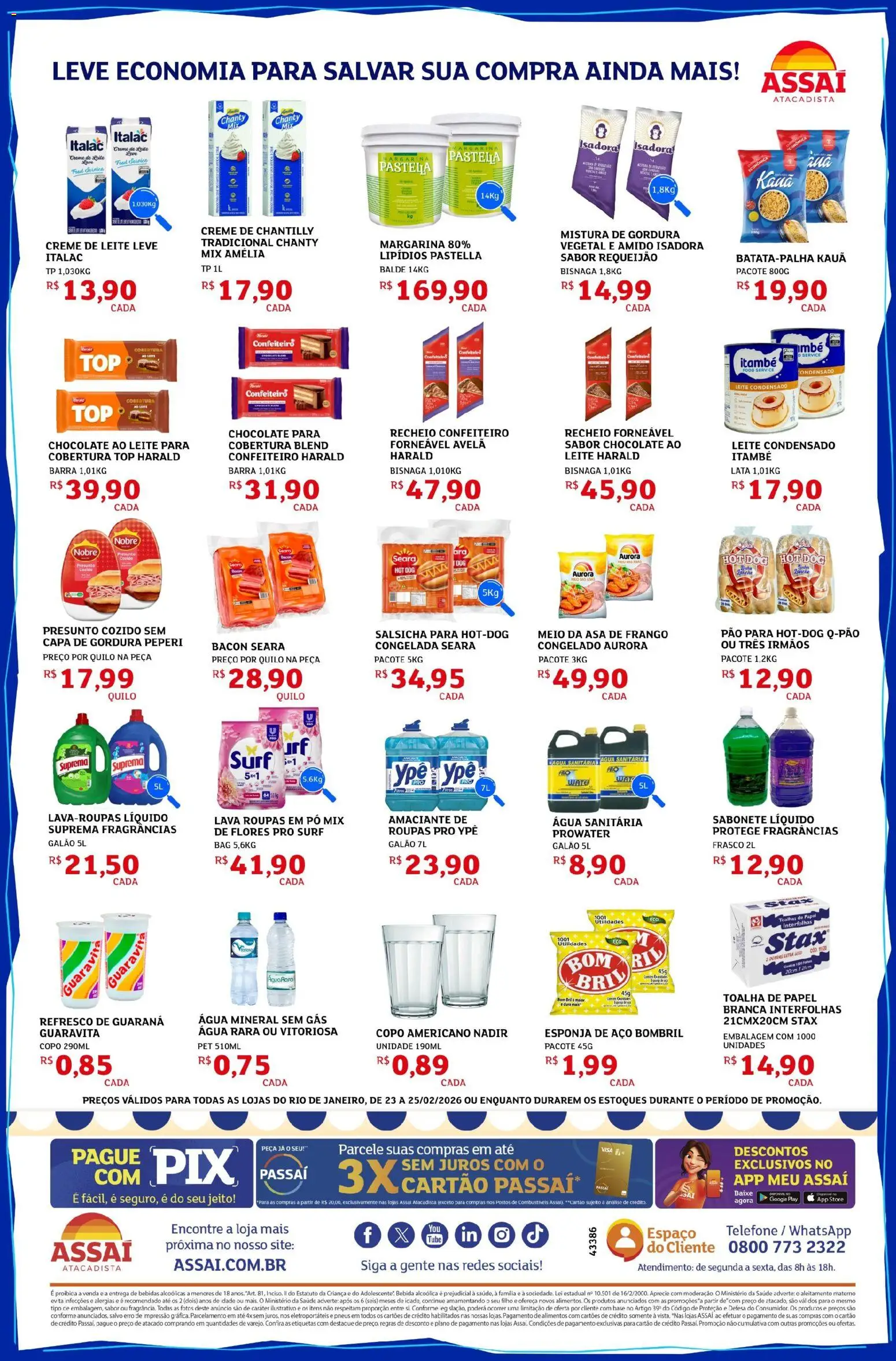 Assaí Atacadista Folheto - válido de 23.02.2026 | Página: 2 | Produtos: Pneus, Água mineral, Telefone, Leite condensado