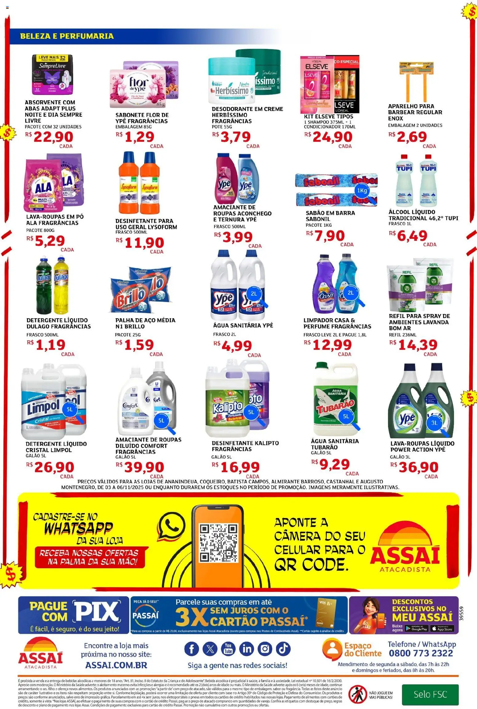 Assaí Atacadista Folheto - válido de 03.11.2025 | Página: 4 | Produtos: Pneus, Sabonete, Telefone, Absorvente